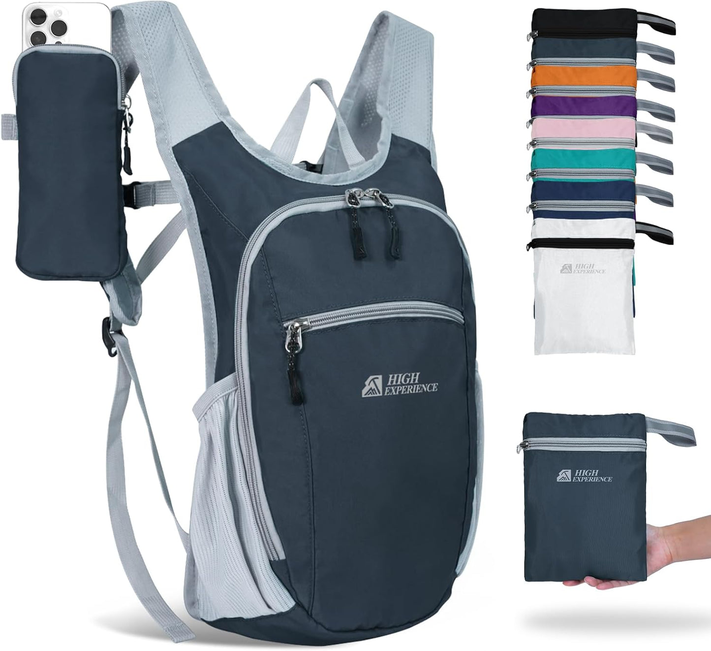 Hiking Backpack 10L/15L Small Daypack Lightweight Packable Travel Foldable Water Resistan for Women Men (Gray, 15L)