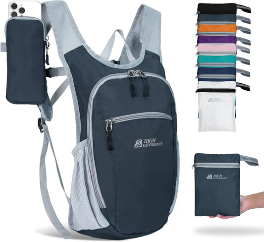 Hiking Backpack 10L/15L Small Daypack Lightweight Packable Travel Foldable Water Resistan for Women Men (Gray, 15L)