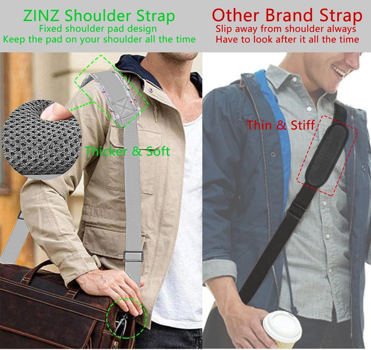 ZINZ 79 inch Shoulder Strap, Extra-thick Fixed Cushion Pad and Dual Clasps Universal Replacement Strap with Metal Swivel Hooks for Laptop Bags, Luggage Bags, Camera, Crossbody(Butterfly)