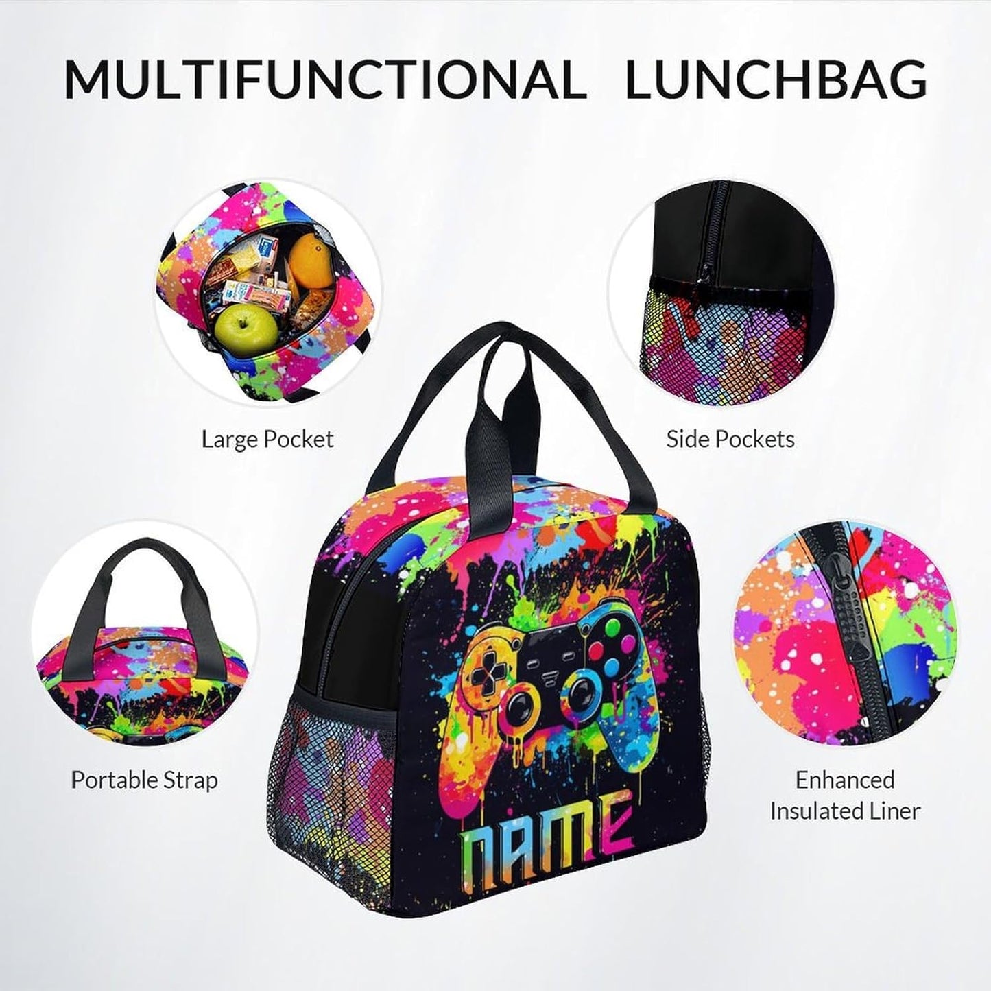 Mercuryelf Backpack and Lunch Box Set - 17 Inch Gamer Boys Bookbag with Lunch Bag and Pencil for