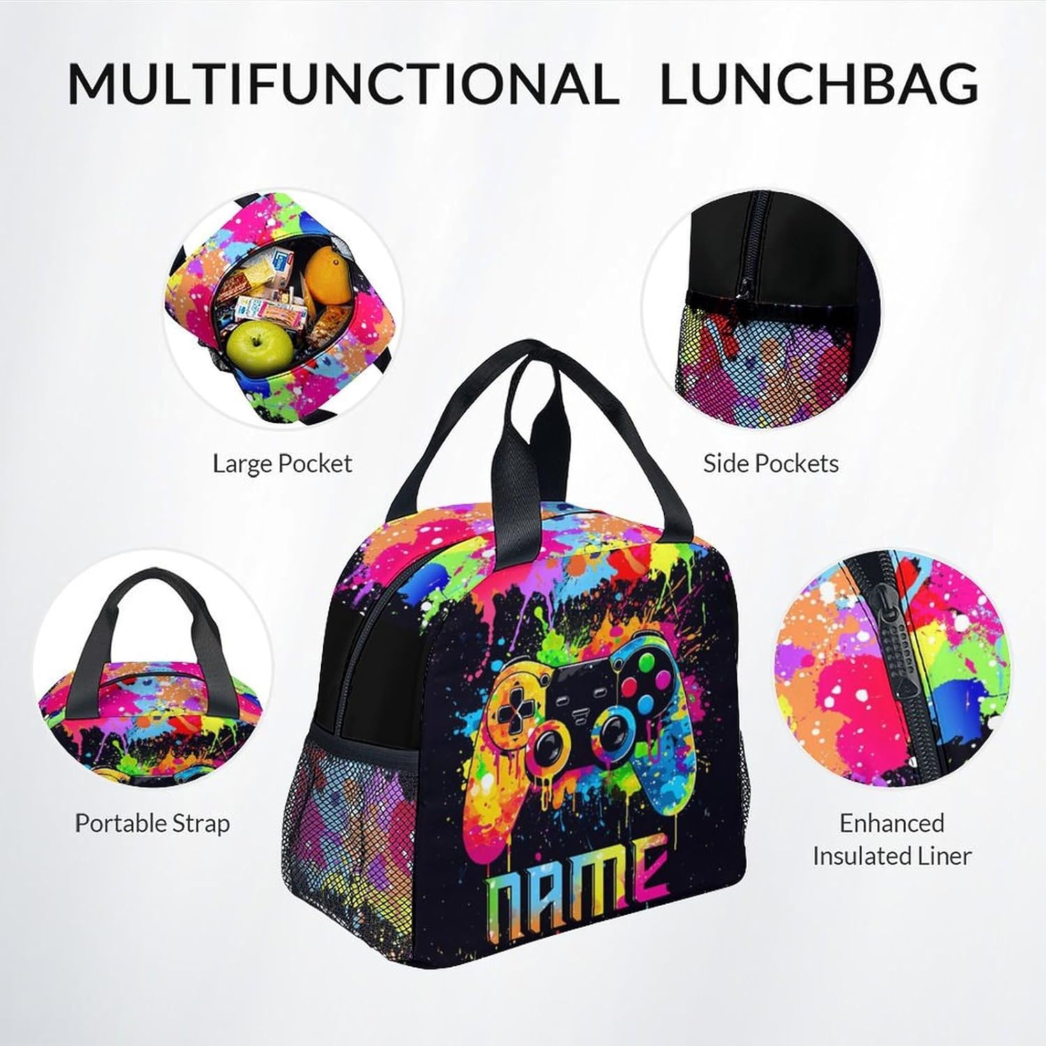 Mercuryelf Backpack and Lunch Box Set - 17 Inch Gamer Boys Bookbag with Lunch Bag and Pencil for