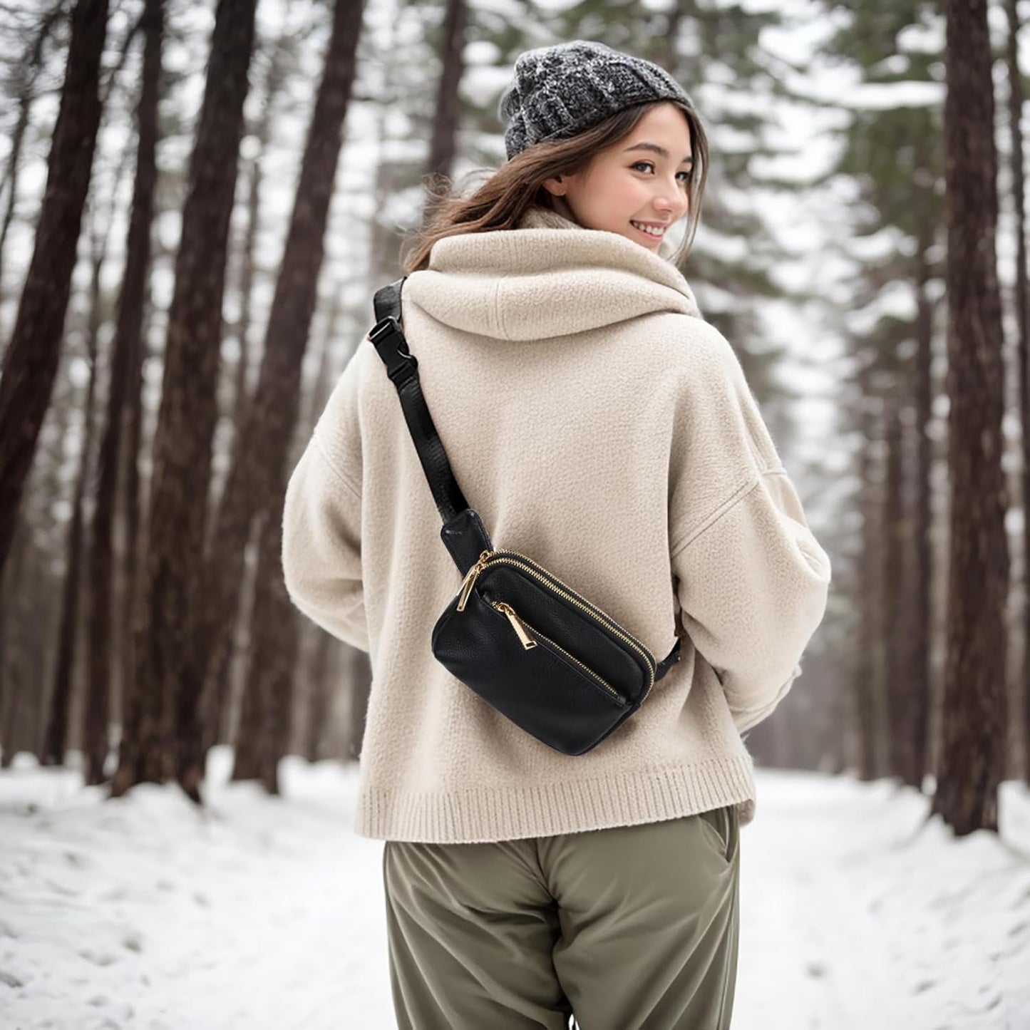 UTO Fanny Pack for Women Crossbody Trendy Fashion Belt Purse Chest Waist Hip Bumbag for Outdoor Shopping Travel Hiking
