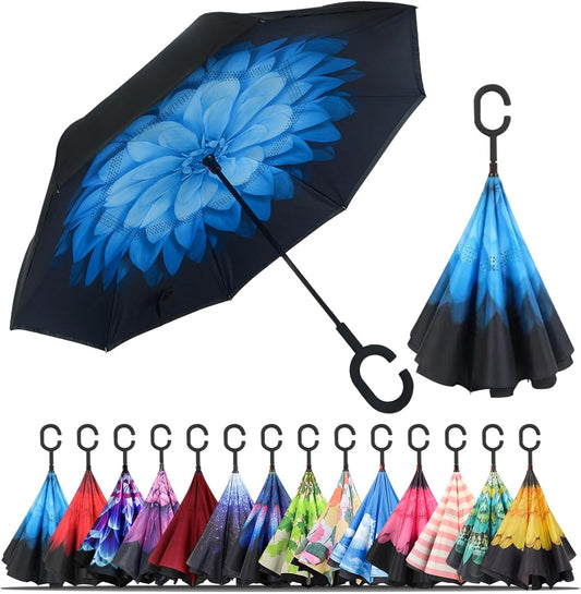 LLanxiry Windproof Inverted Umbrella, Large Reverse Umbrellas for Rain with C-shaped Handle Big Upside Down Inside Out Umbrella for Women & Men