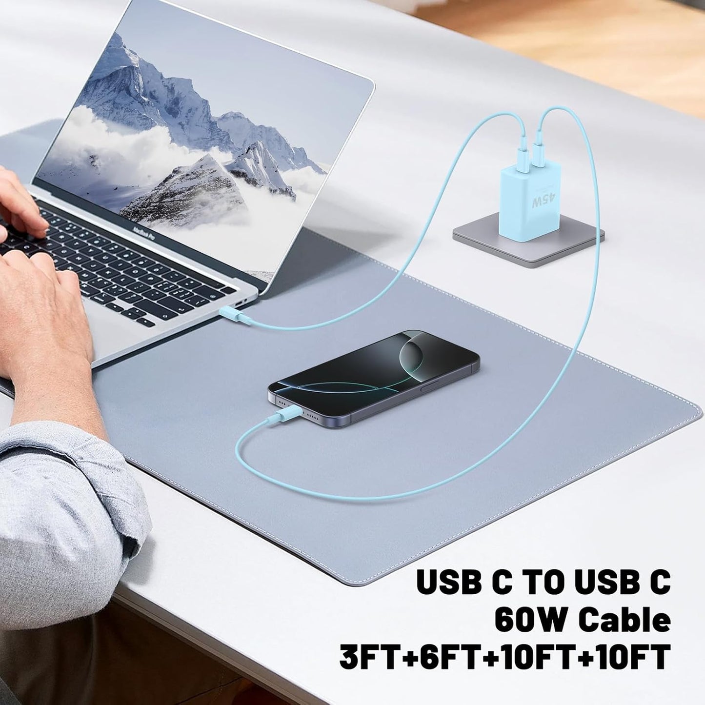 iPhone 16 15 Pro Max Charger Fast Charging,45W Dual Port USB C Fast Charger Block [2-Pack] & Extra