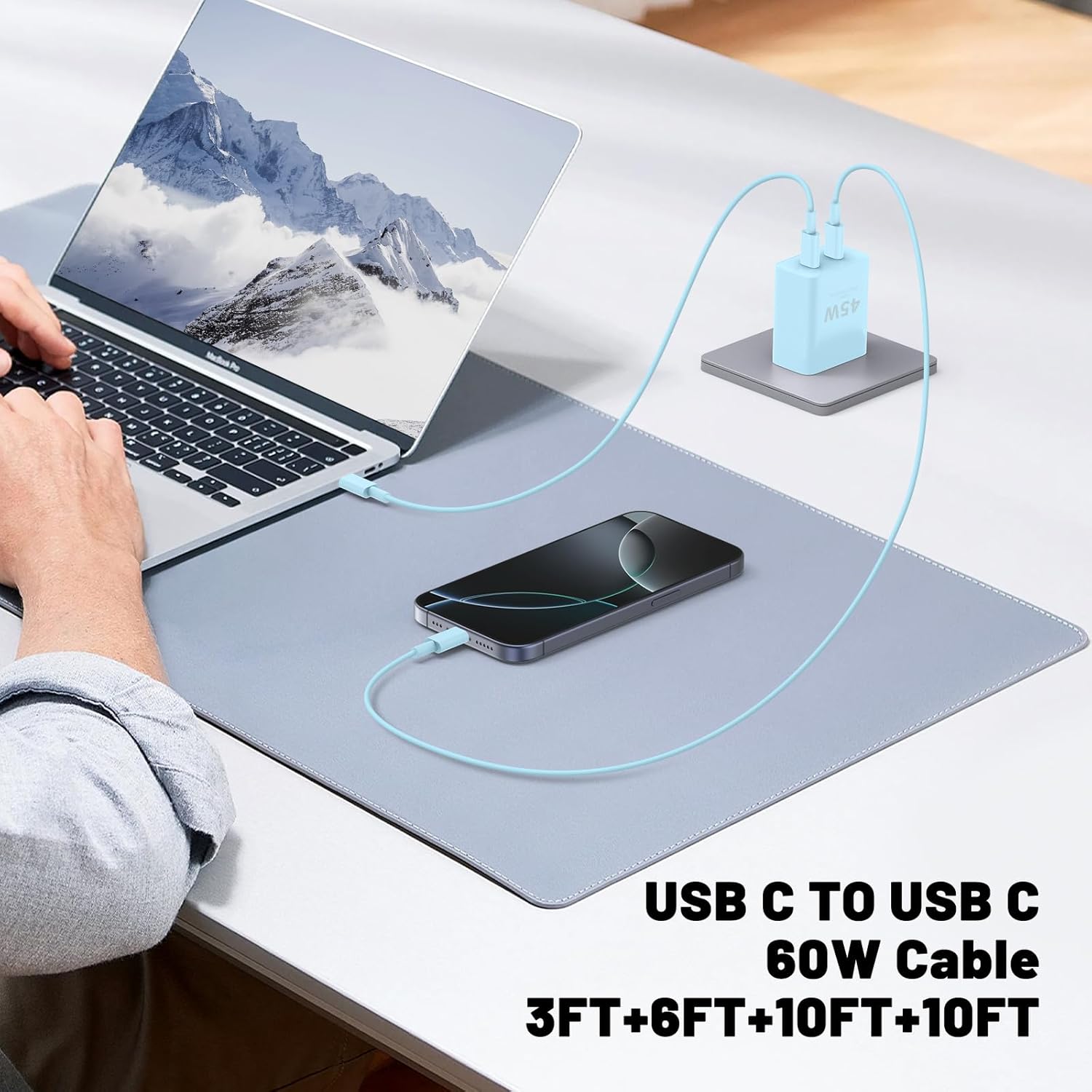 iPhone 16 15 Pro Max Charger Fast Charging,45W Dual Port USB C Fast Charger Block [2-Pack] & Extra