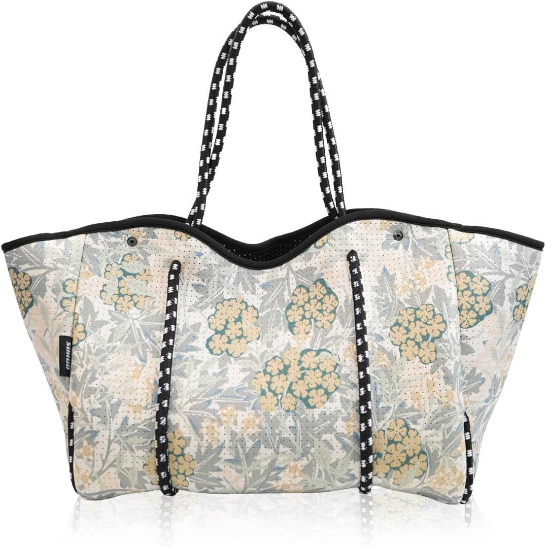 Neoprene Beach Bag for Women, Large Travel Tote Gym & Pool Bag, Detachable Pouch