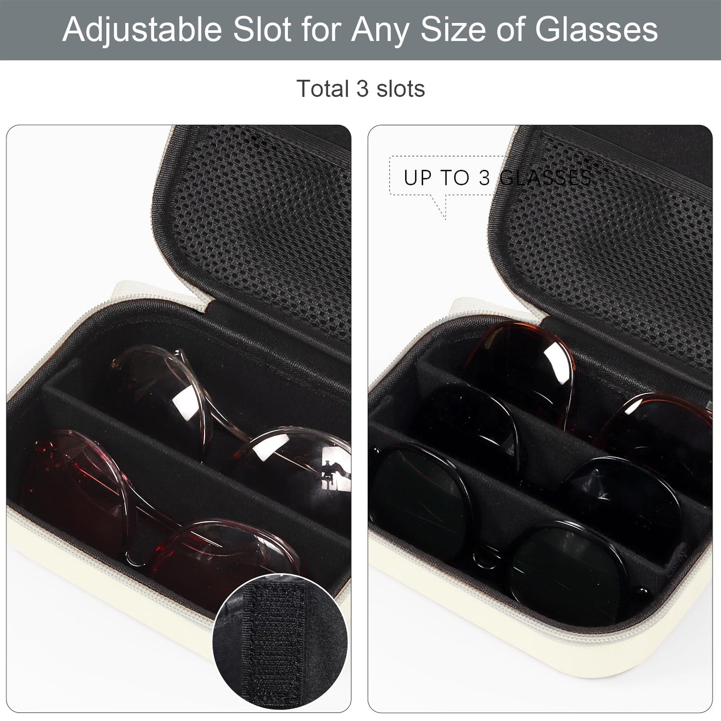 Bukere Travel Sunglasses Organizer Case, PU Leather Adjustable Slots for Multiple Glasses, Hard
