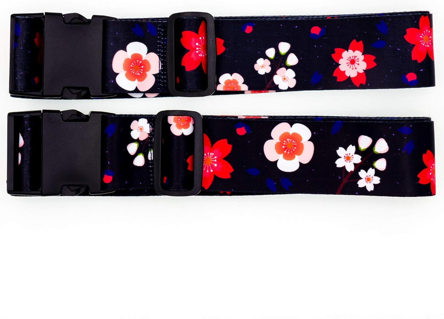 Teeoff Luggage Straps Suitcase Belts Travel Bag Accessories Adjustable 220CM (Sakura Black Red - 2 Pack)
