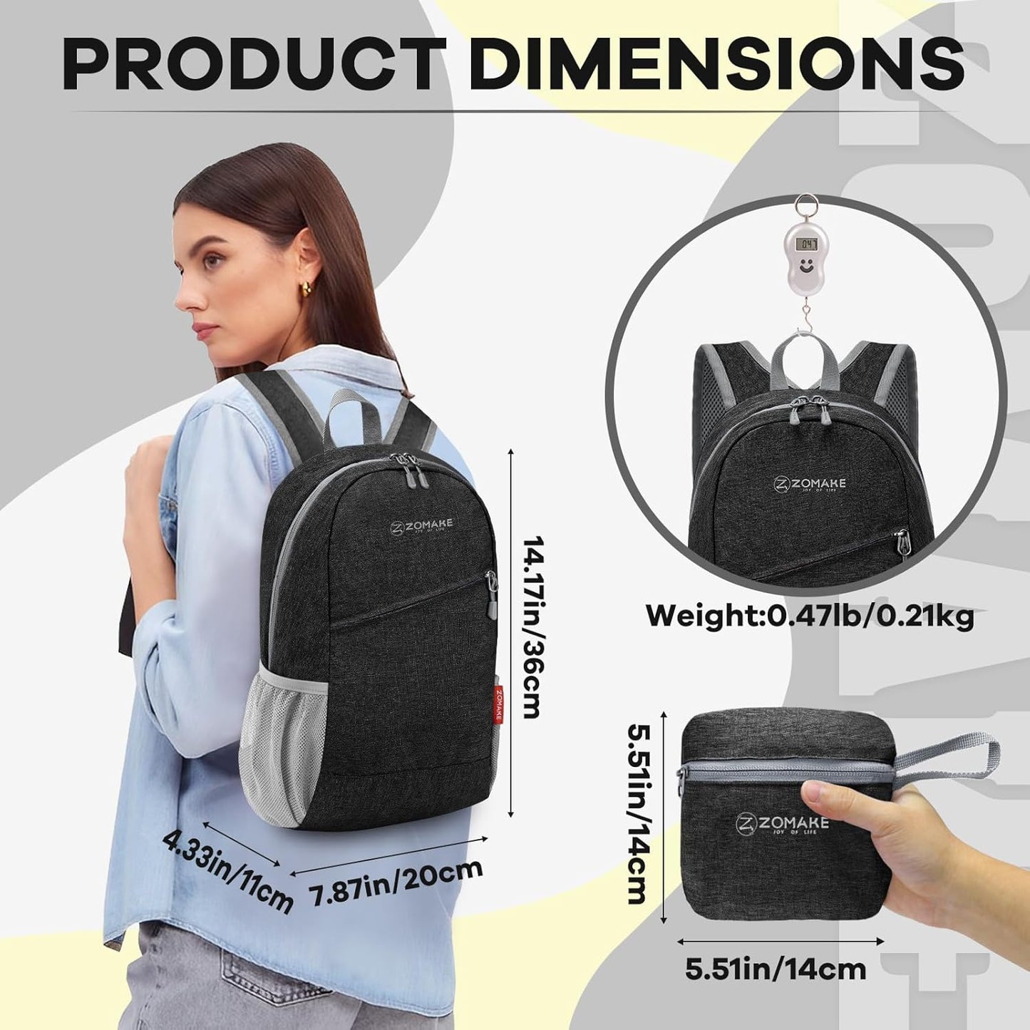 ZOMAKE Ultra Lightweight Packable Backpack 10L,Small Foldable Backpacks Hiking Water Resistant