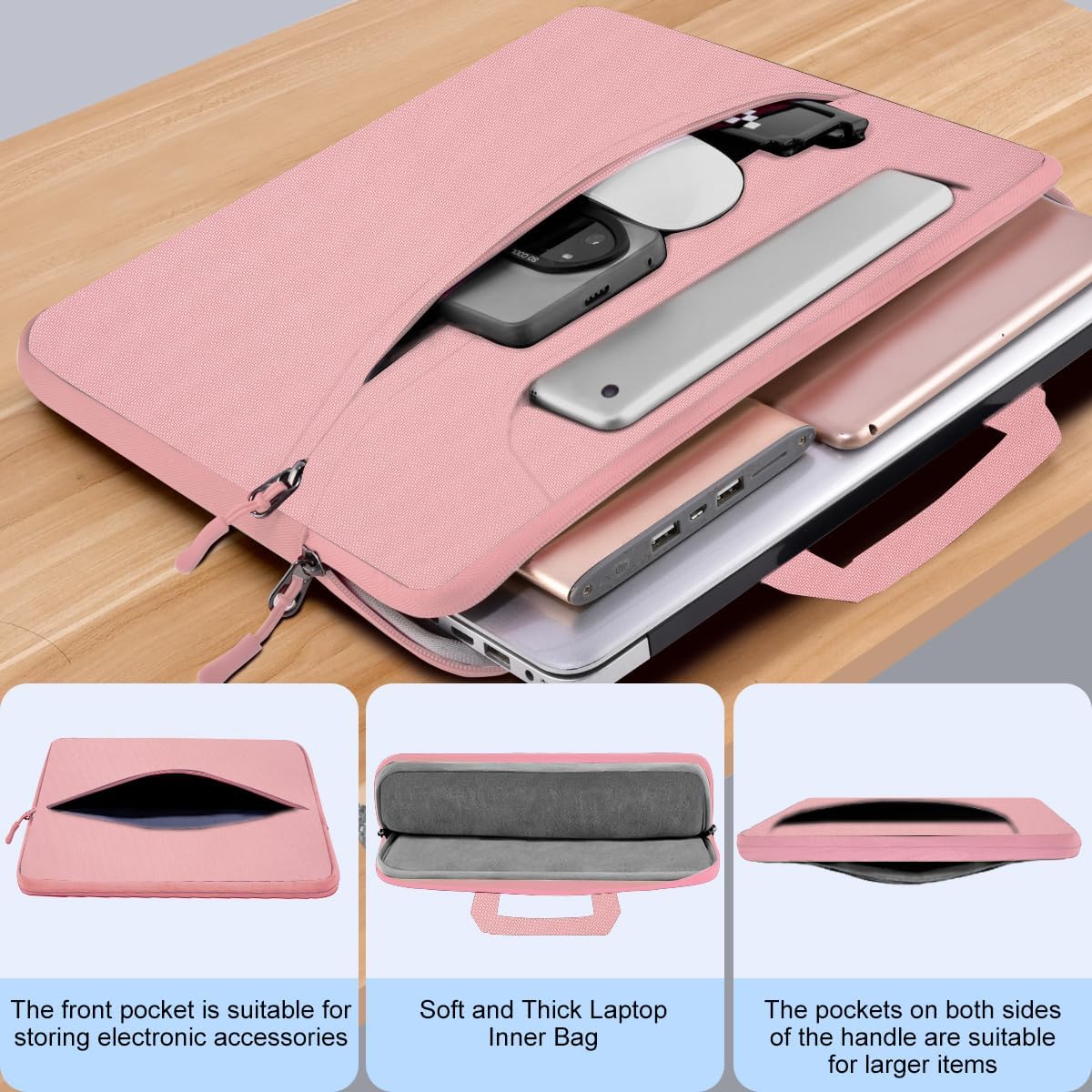 Hseok Laptop Shoulder Bag 15.6-16 inch Case, Durable Shockproof Protective Computer Carrying Briefcase with Multi-Pockets and Strap Compatible with Most 15 15.6 16 inch Notebooks,Pink