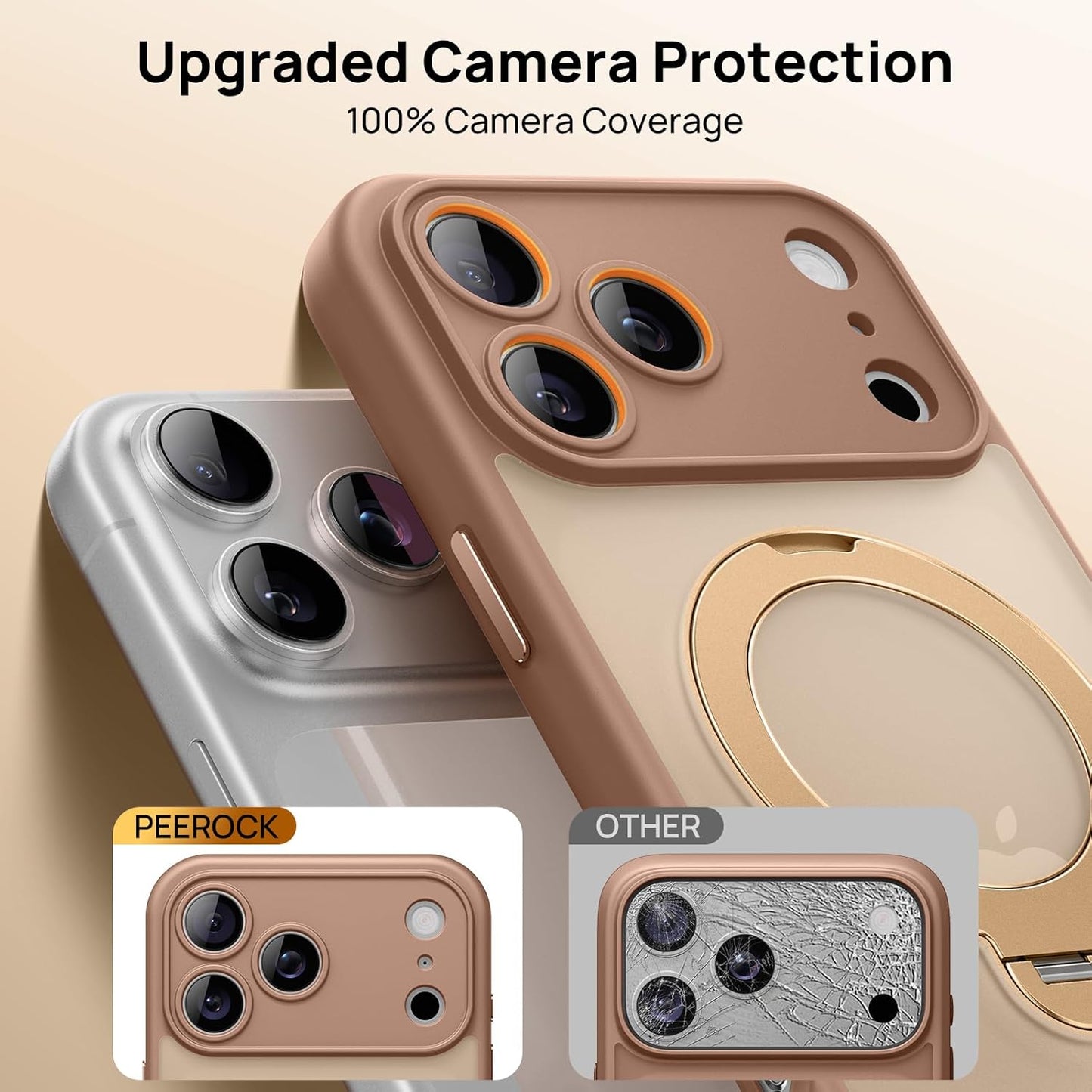 360° Spin Magnetic Stand for iPhone 17 Pro Case, [Fit for MagSafe][Military Protection][Full Camera Protection] Adjustable Kickstand iPhone Case for iPhone 17 Pro 6.3", Brown