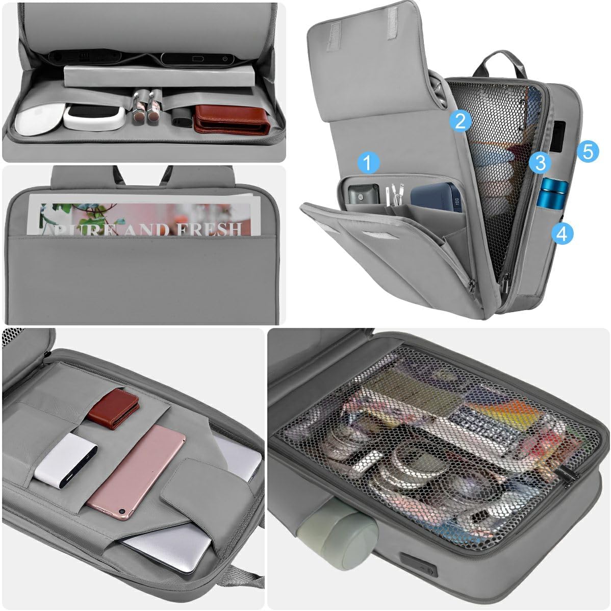 ZINZ Slim & Expandable Laptop Backpack 15.6 16 17 inch Travel Business Backpack Water-Resistant Daypack for Men and Women，Grey