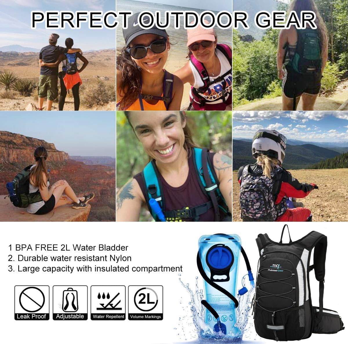 15L Insulated Hydration Backpack Pack with 2L Water Bladder Lightweight Hiking Backpack Bag for