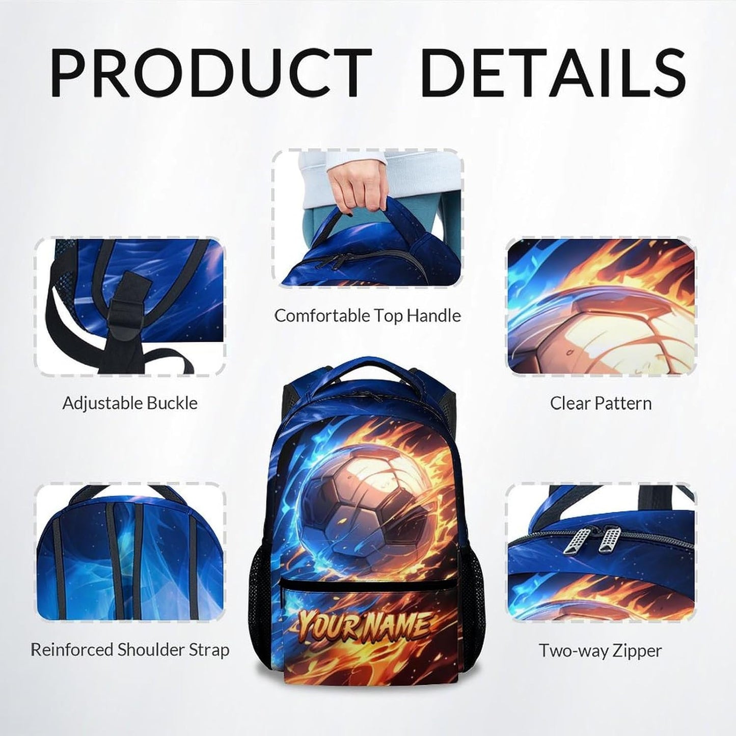 Boys Backpack, Personalized Soccer Backpacks for Kids, 17" Sports-Themed Bookbag for Elementary Kindergarten, Custom Sports Theme School Bag