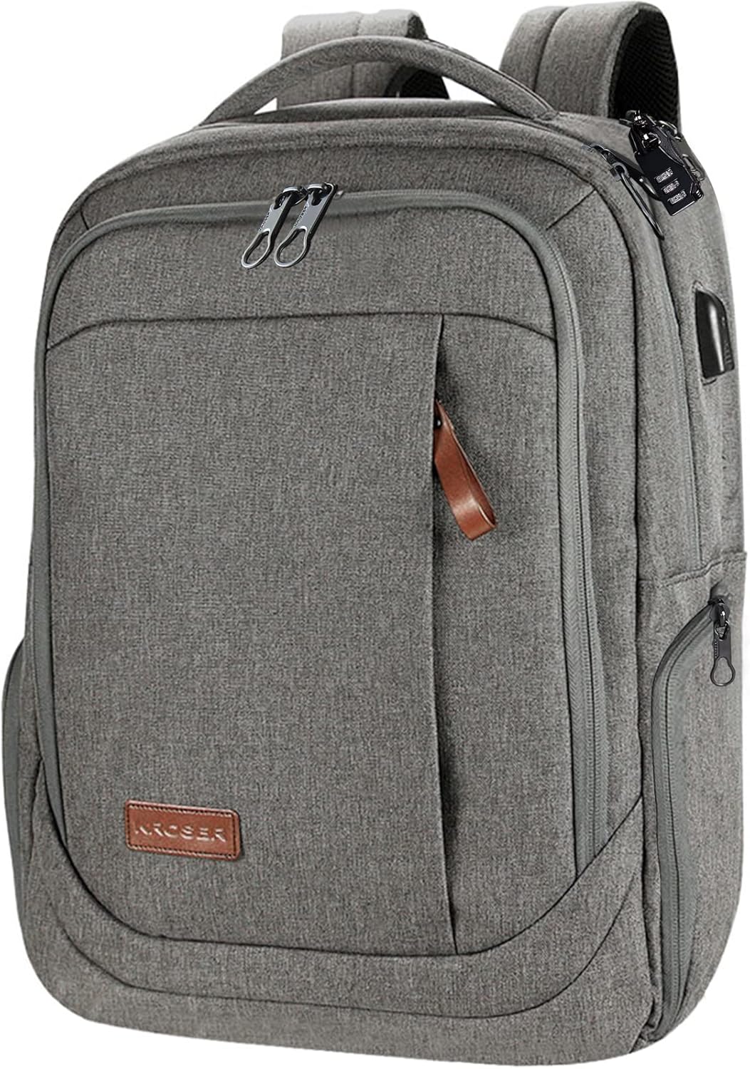 KROSER Laptop Backpack Large Computer Backpack Fits up to 17.3 Inch Laptop with USB Charging Port Water-Repellent Casual Daypack for Travel/Business/College/Women/Men-Grey