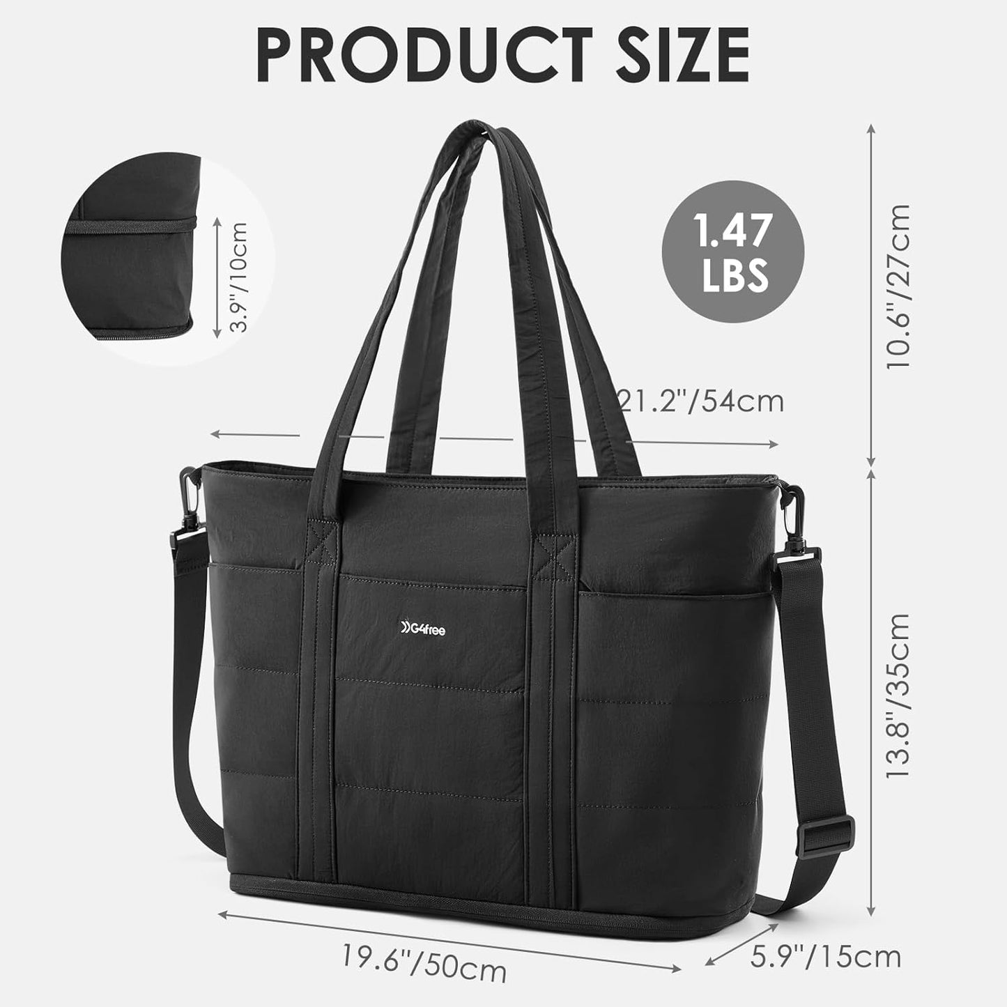 G4Free Tote Bag for Women,Puffer Work Bags with Zipper Compartments, Expandable Handbag for Travel Work Sport