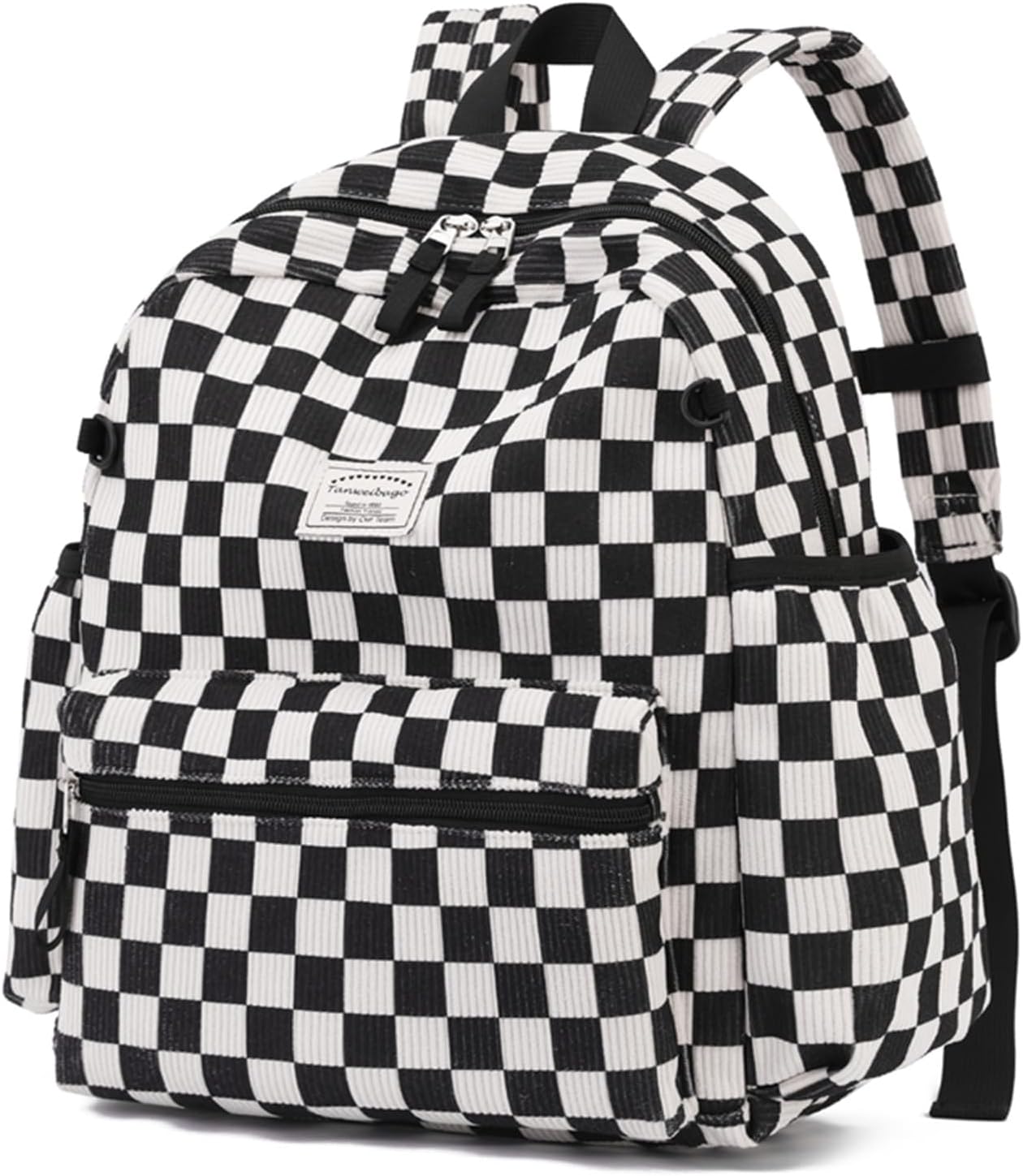 Corduroy Kids Backpack for Boys Girls 2-5 Toddler Backpacks for Primary Elementary Kindergarten (Checkered Black, Small(13.7" H Fit A4 Folder))