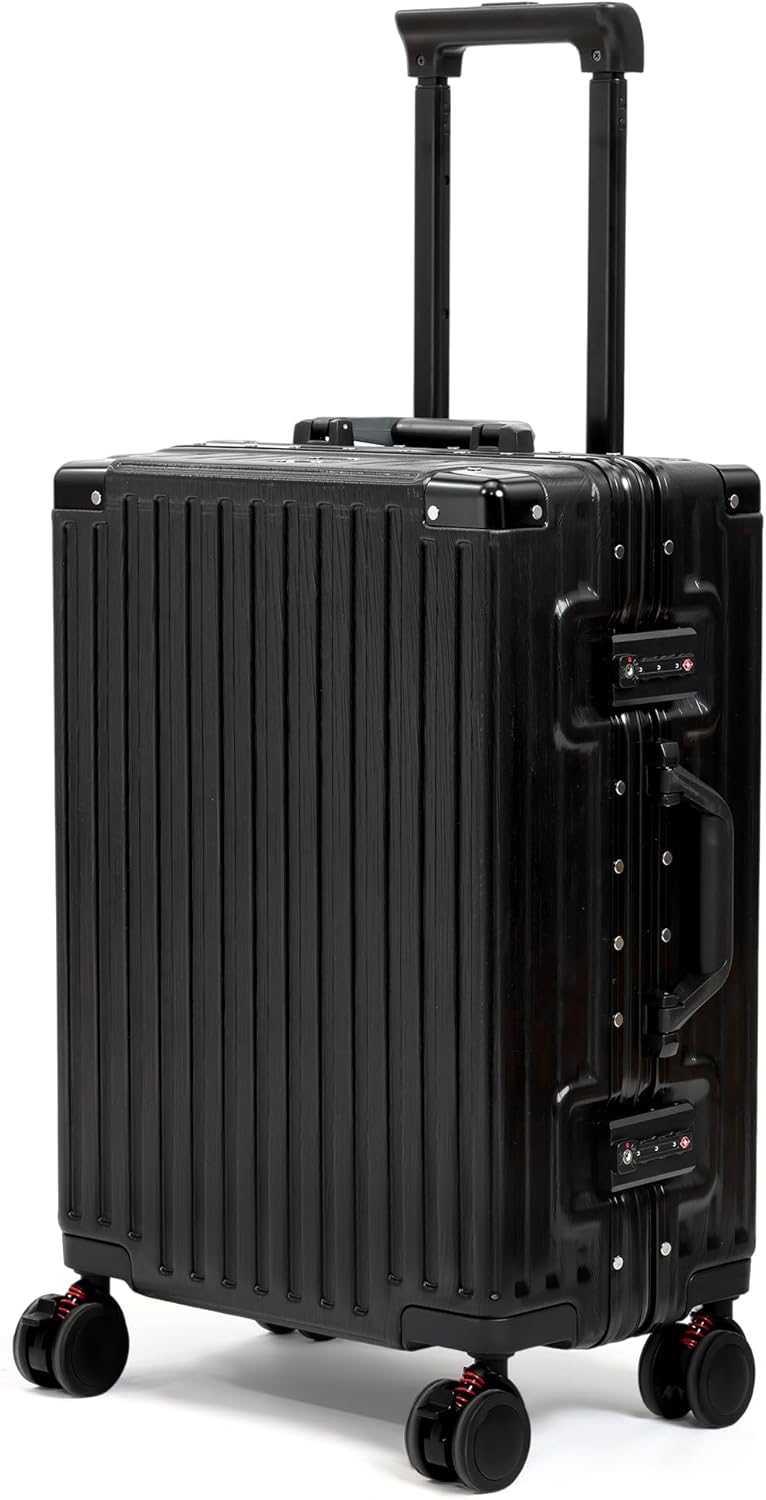 26 Inch Checked Luggage with Spinner Wheels, No Zipper Aluminum Frame Hard Shell Suitcases with TSA