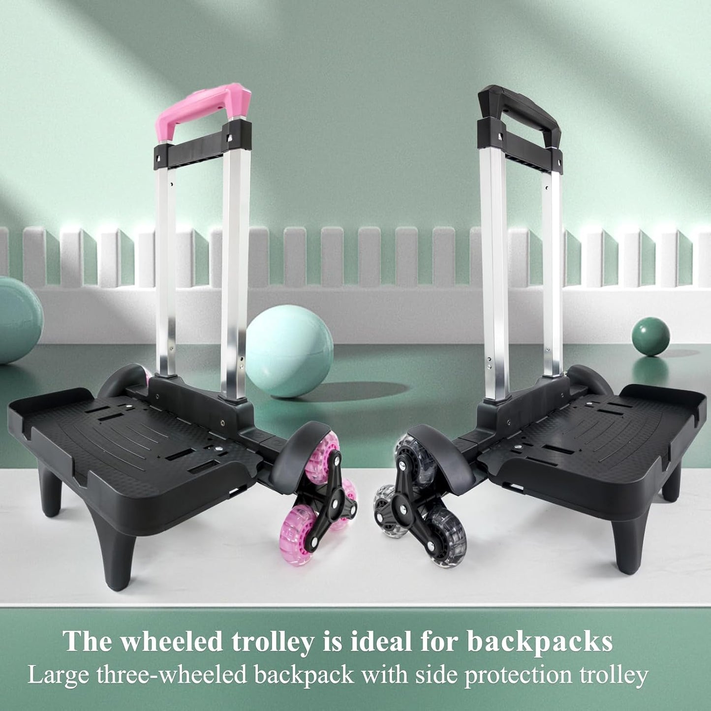 Foldable Backpack Luggage Trolley – 3-Wheel Portable Rolling Cart with Strap & Edge Guard Base, Heavy Duty Aluminum Folding Hand Truck for Travel, Commuting, Utility, and Daily Use