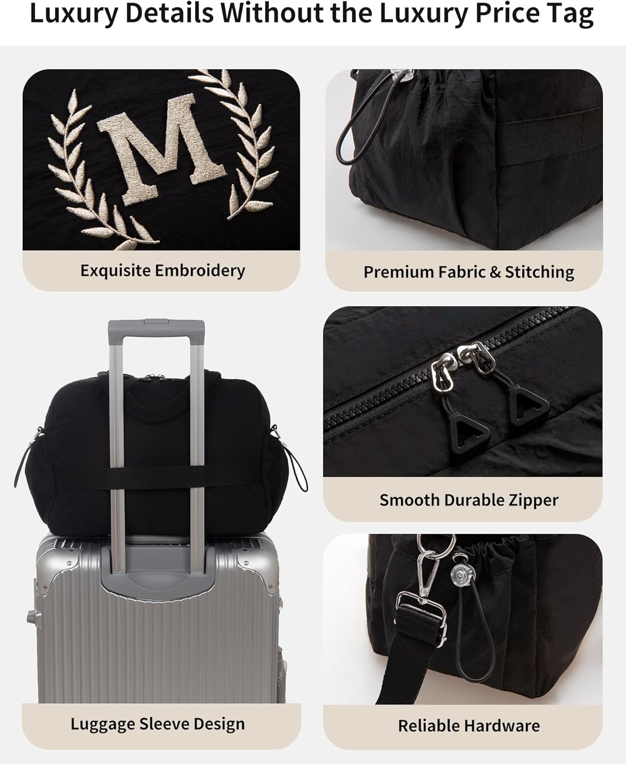 Gym Duffle Bag for Women – Embroidered Custom Initial Sports Bag for Men – Personalized Travel & Workout Duffel with Luggage Sleeve – Thoughtful Gift for Mom, Girl, Daughter, Mother (Black, B)