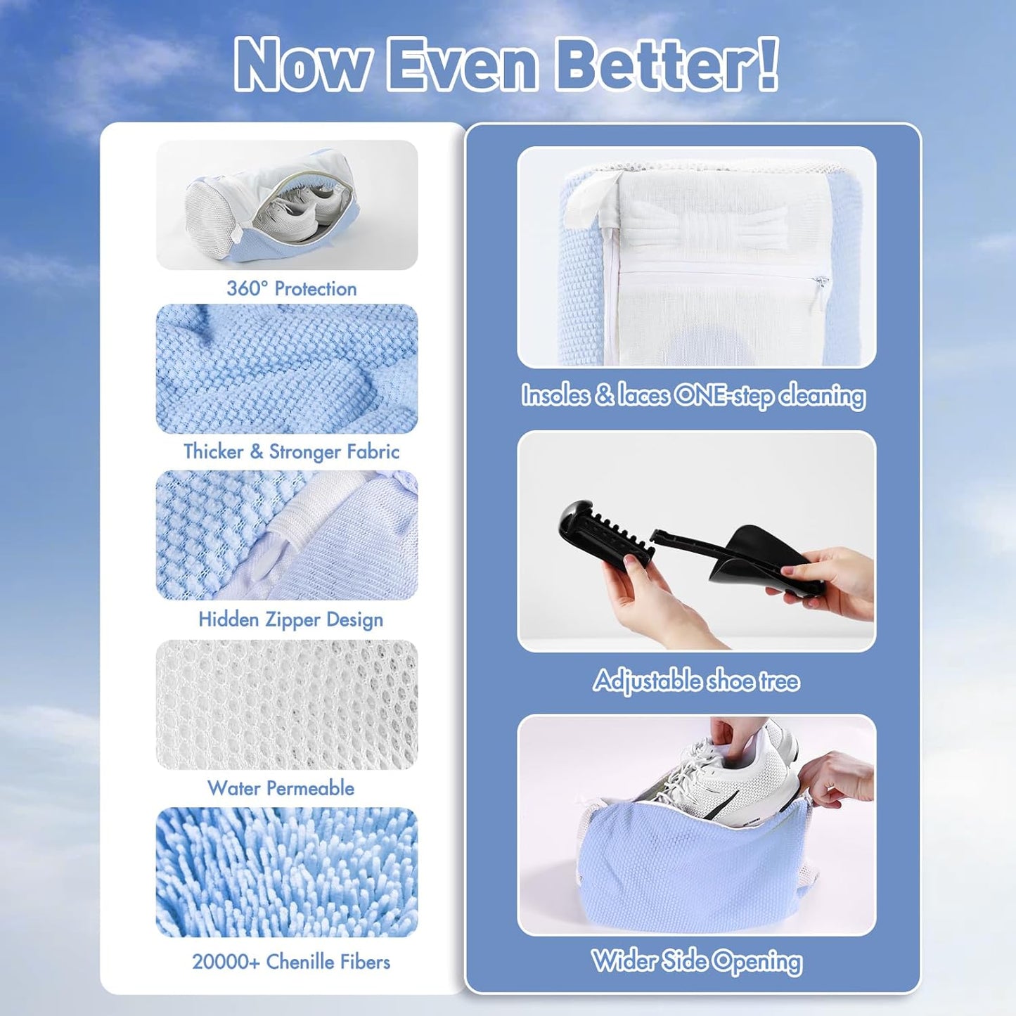Shoe Washing Machine Bag for Washer and Dryer - Reusable Lint-free, Large Sneaker Laundry Bag for