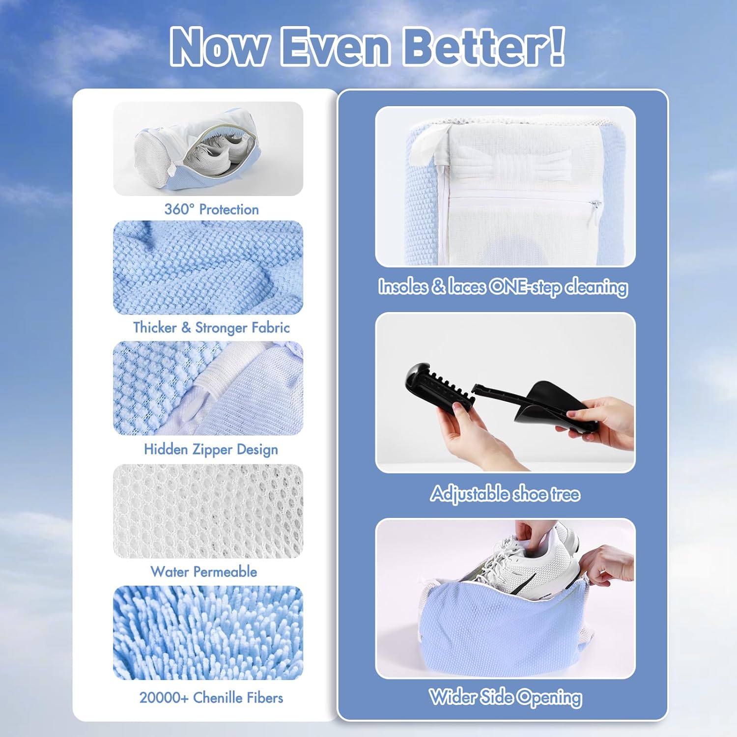 Shoe Washing Machine Bag for Washer and Dryer - Reusable Lint-free, Large Sneaker Laundry Bag for