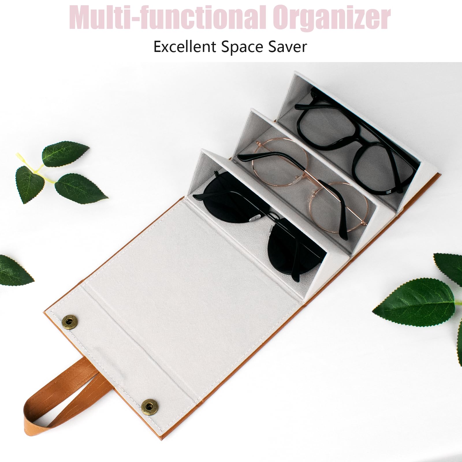 VACONICO Sunglasses Travel Case, Travel Sunglasses Case Organizer with 3 Slots Foldable Eyeglasses