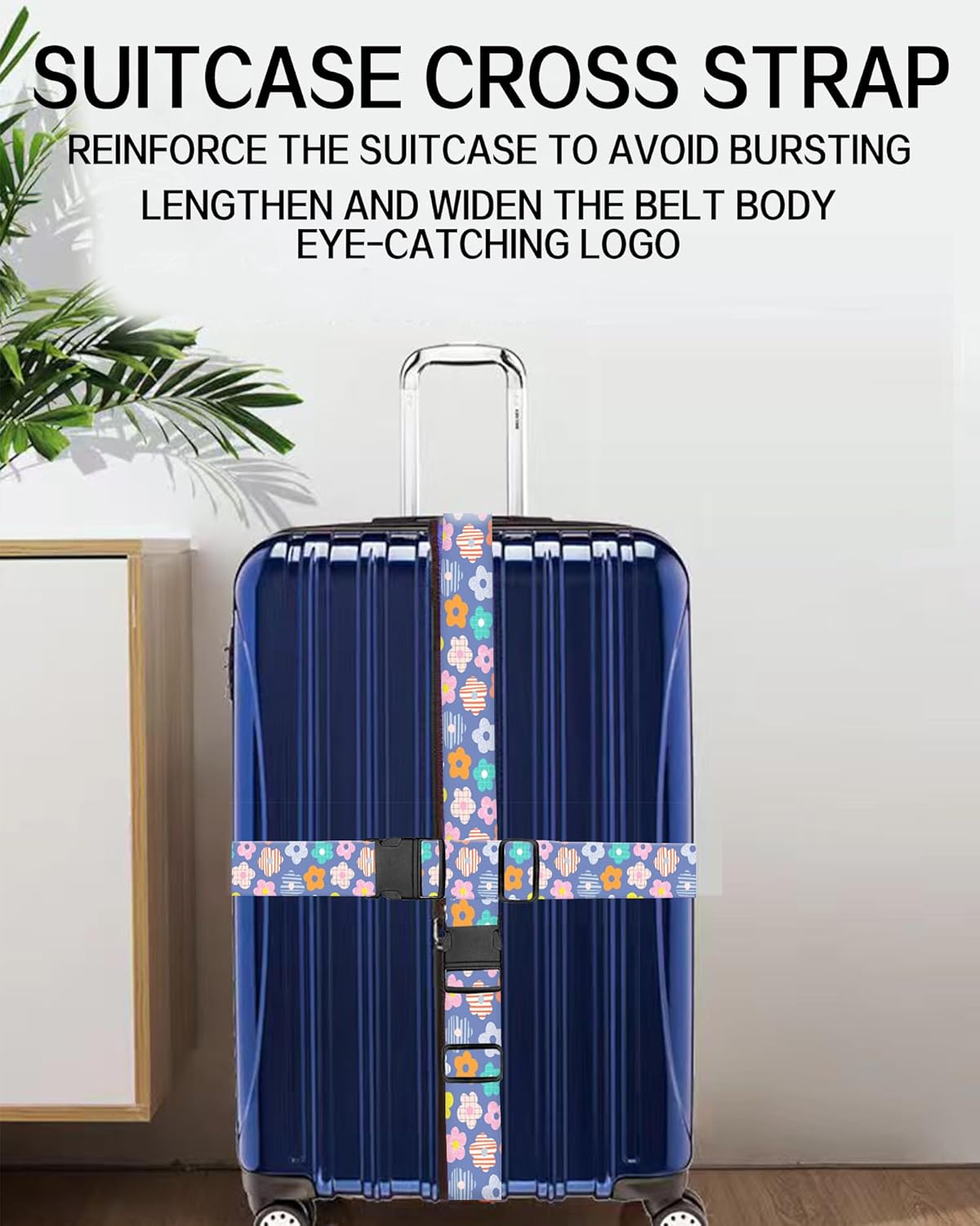 Luggage Straps for Suitcases, Adjustable Travel Belt, Durable Wide Luggage Strap, Cute Suitcase Strap Identifiers with Buckle, Bag Straps for Luggage, Colorful Cute Flowers