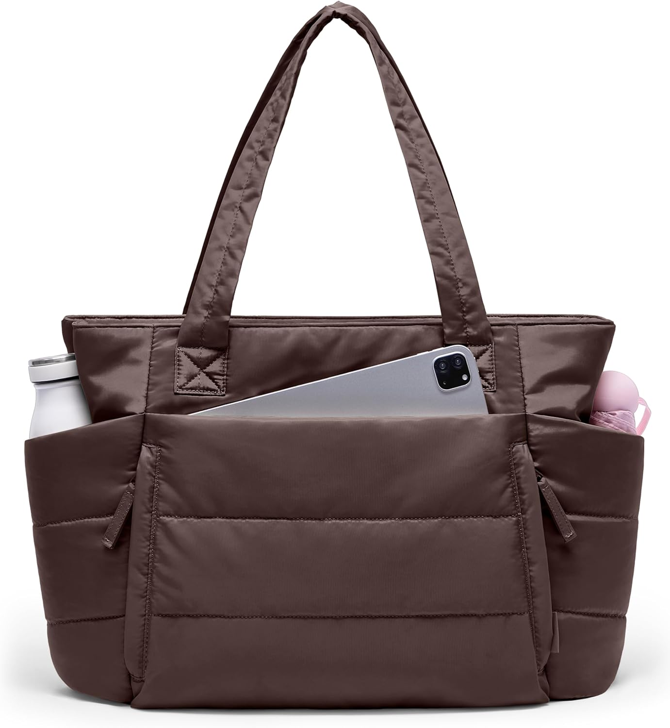 Tote Bag for Women with Zipper, Quilted Puffer Tote Bag with Compartments, Lightweight Puffy Work Bags for Women Travel