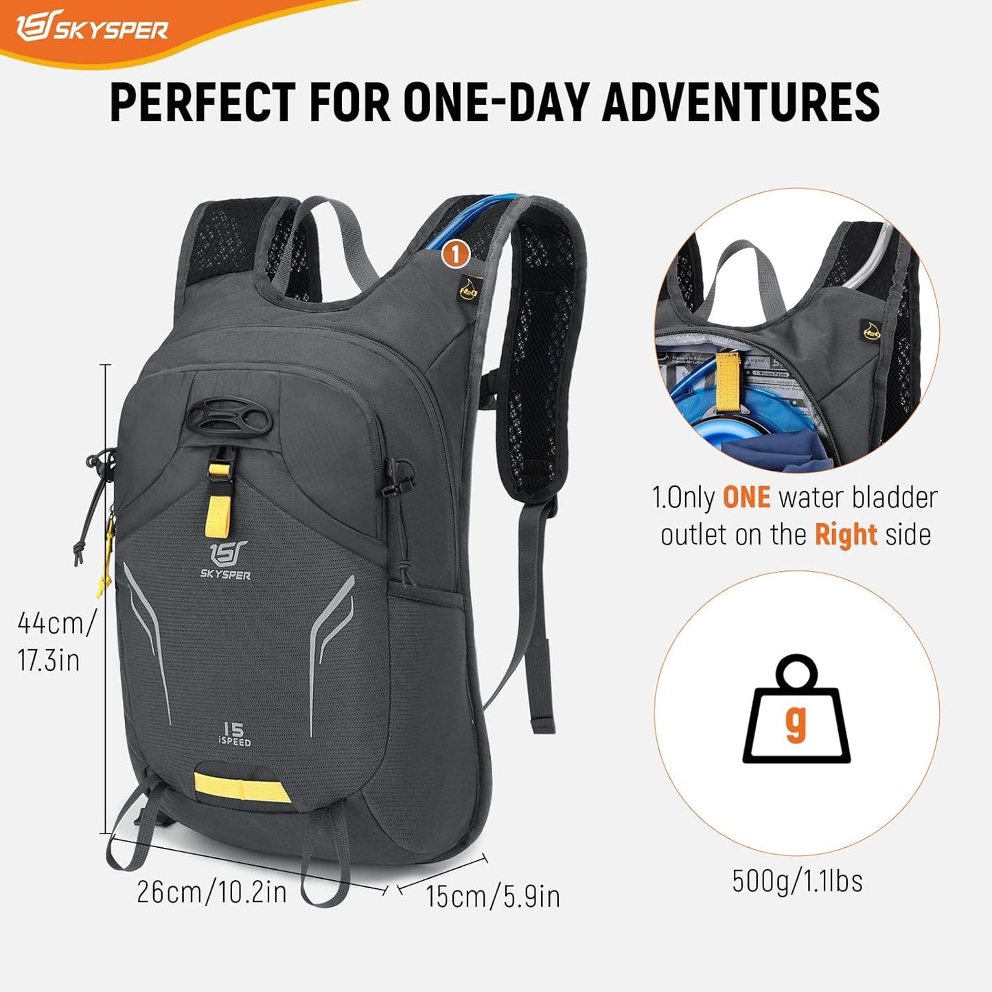 SKYSPER Small Hiking Backpack 15L Lightweight Day Pack Travel Hiking Daypack for Women Men(Darkgray)