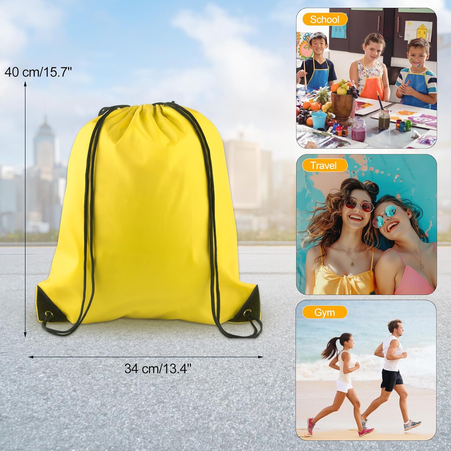 KUUQA 12 Pcs Drawstring Backpack Bags Bulk Yellow Drawstring Bag Foldable Gym Bag Sports Cinch Sack
