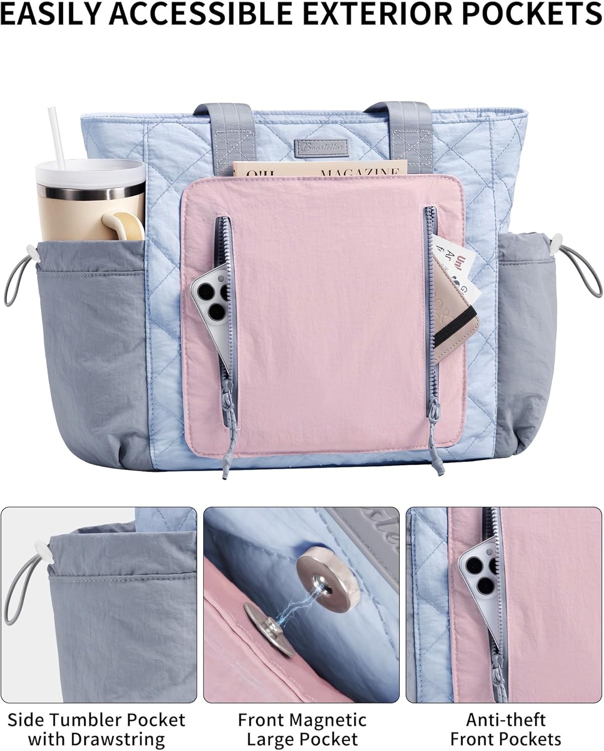 Puffer Tote Bag for Women, Lightweight Puffy Work Laptop Handbag Teacher Nurse Quilted Shoulder