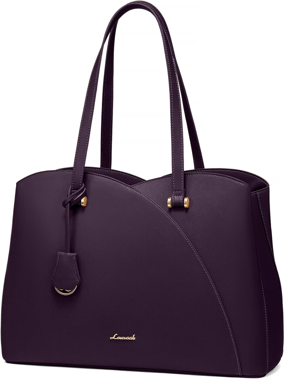 LOVEVOOK Laptop Tote Bag for Women Teacher Work, Leather Tote Bags Laptop Bag, Professional Computer Bag Large Purses Fashion Handbag, Dark Purple, Fits 15.6 Inch Laptop