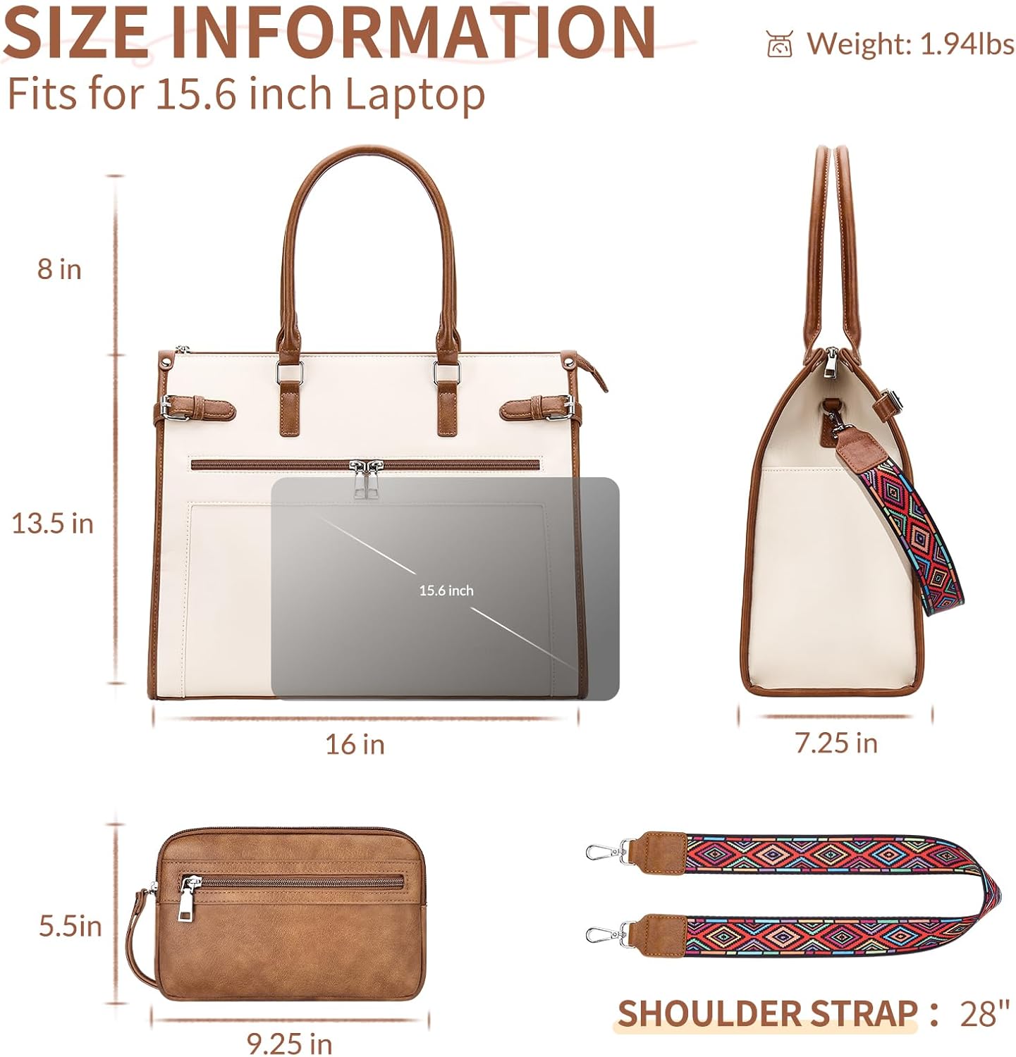 Laptop Tote Bag for Women Briefcase Laptop Purse, 15.6 inch Computer Work Bags with Satchel Purse