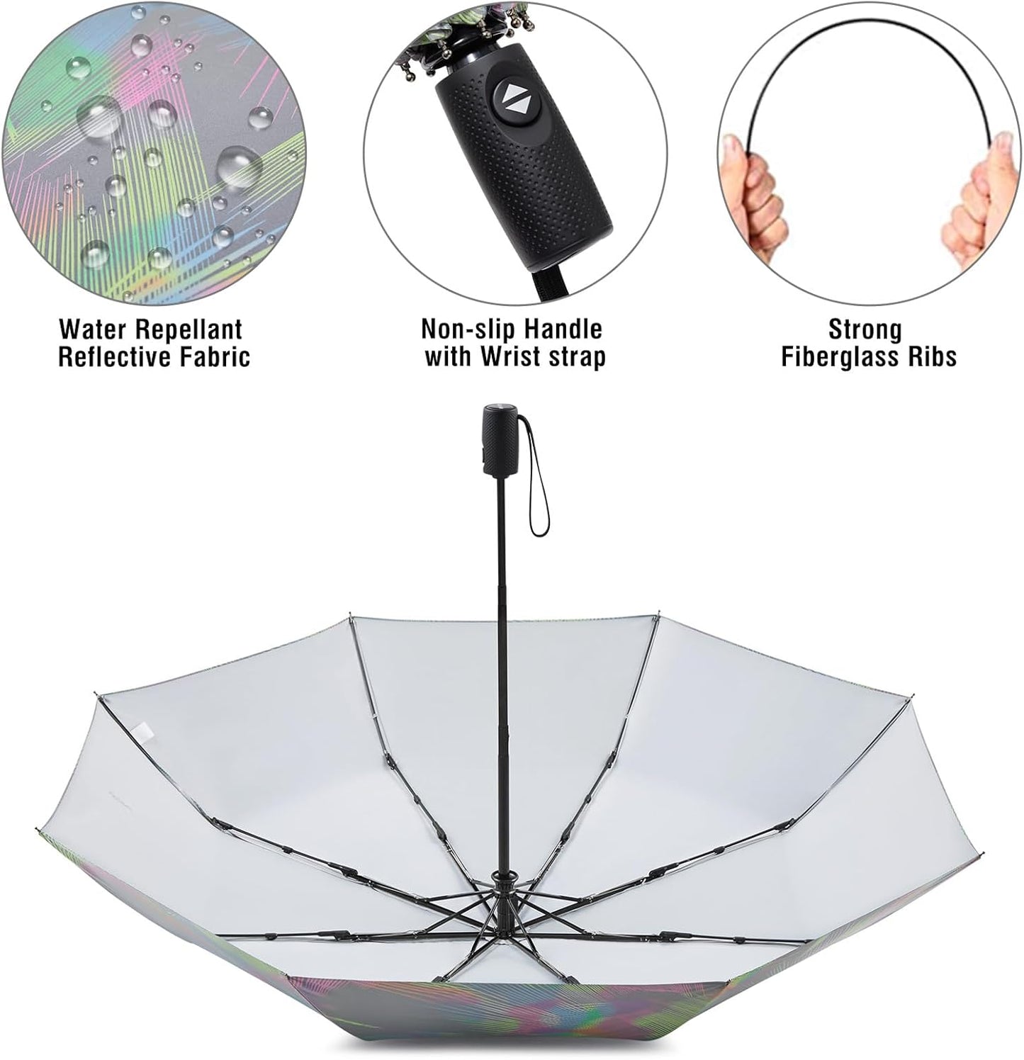 G4Free 46 Inch Reflective Travel Umbrella for Rain Large Windproof Auto Open Close Folding Compact Umbrellas, Strong Fiberglass Frame for Men Women
