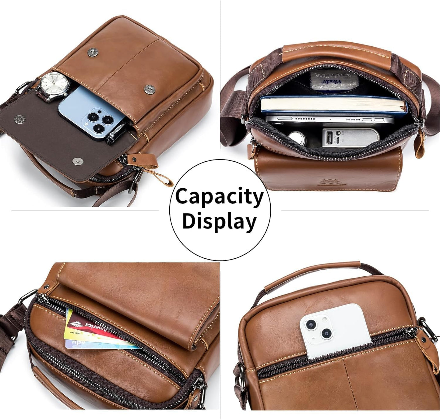 Men’s Genuine Leather Messenger Bag – Small Crossbody Shoulder Purse for Casual & Business