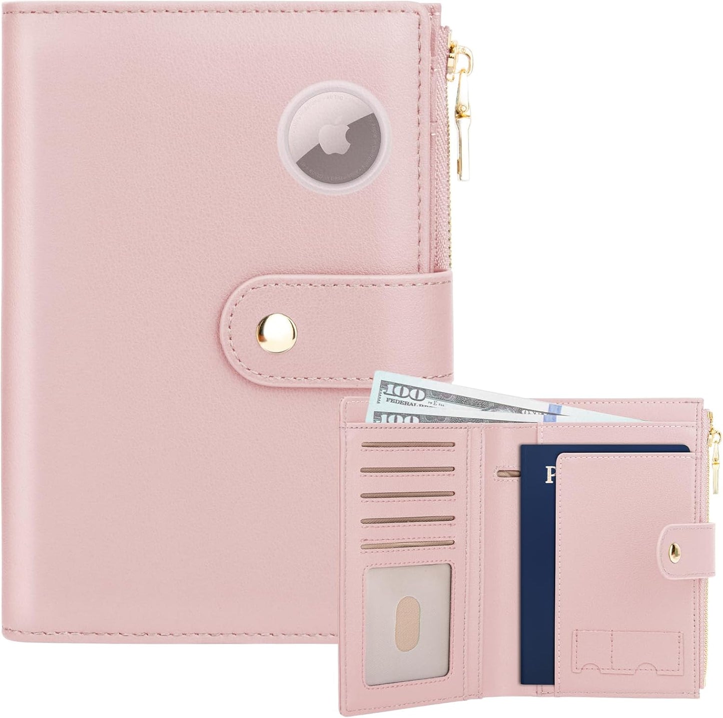 Passport Holder for Travel Women, RFID Blocking Passport Wallet with Airtag Slot, PU Leather Passport Cover Travel Wallet with Zippered Coins Pocket for Travel Essentials
