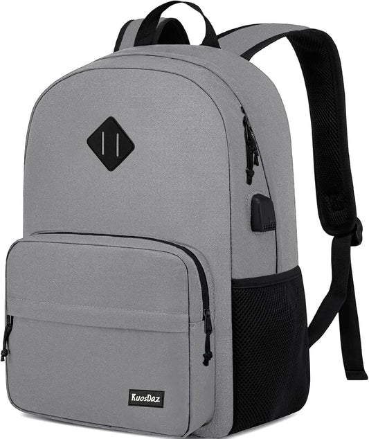 Backpack for School Teens Boys Girls, Lightweight Casual Backpacks for Men and Women, Classic Basic Water Resistant Casual Daypack, 15.6 Inch Laptop Backpack Bookbag for College High School, Grey