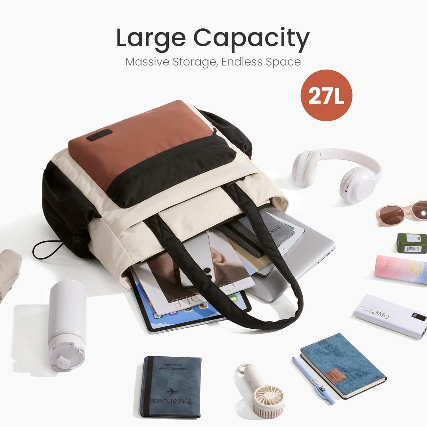 LOVEVOOK Tote Bag for Women, Puffer Work Tote with Zipper, Compartments, Travel Handbag for Nurse, Teacher, Daily Use, Gym