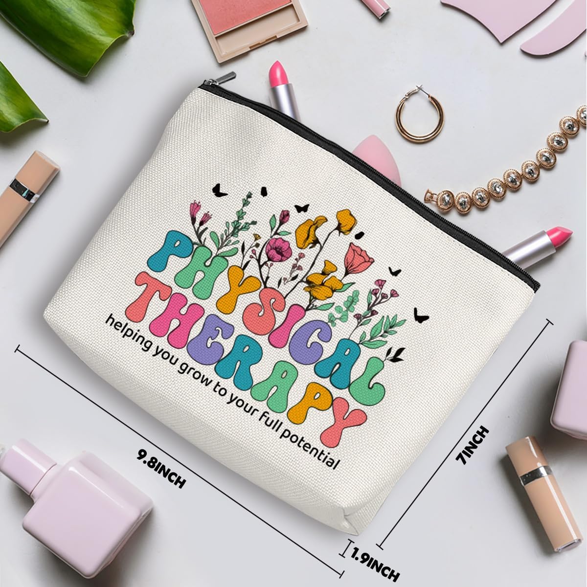 Physical Therapy Gifts Physical Therapist Gifts Makeup Bag Occupational Therapy Gifts Inspirational Retro Flower PT Gifts Office Cosmetic Bag for Women Therapist Birthday Christmas Appreciation Gifts