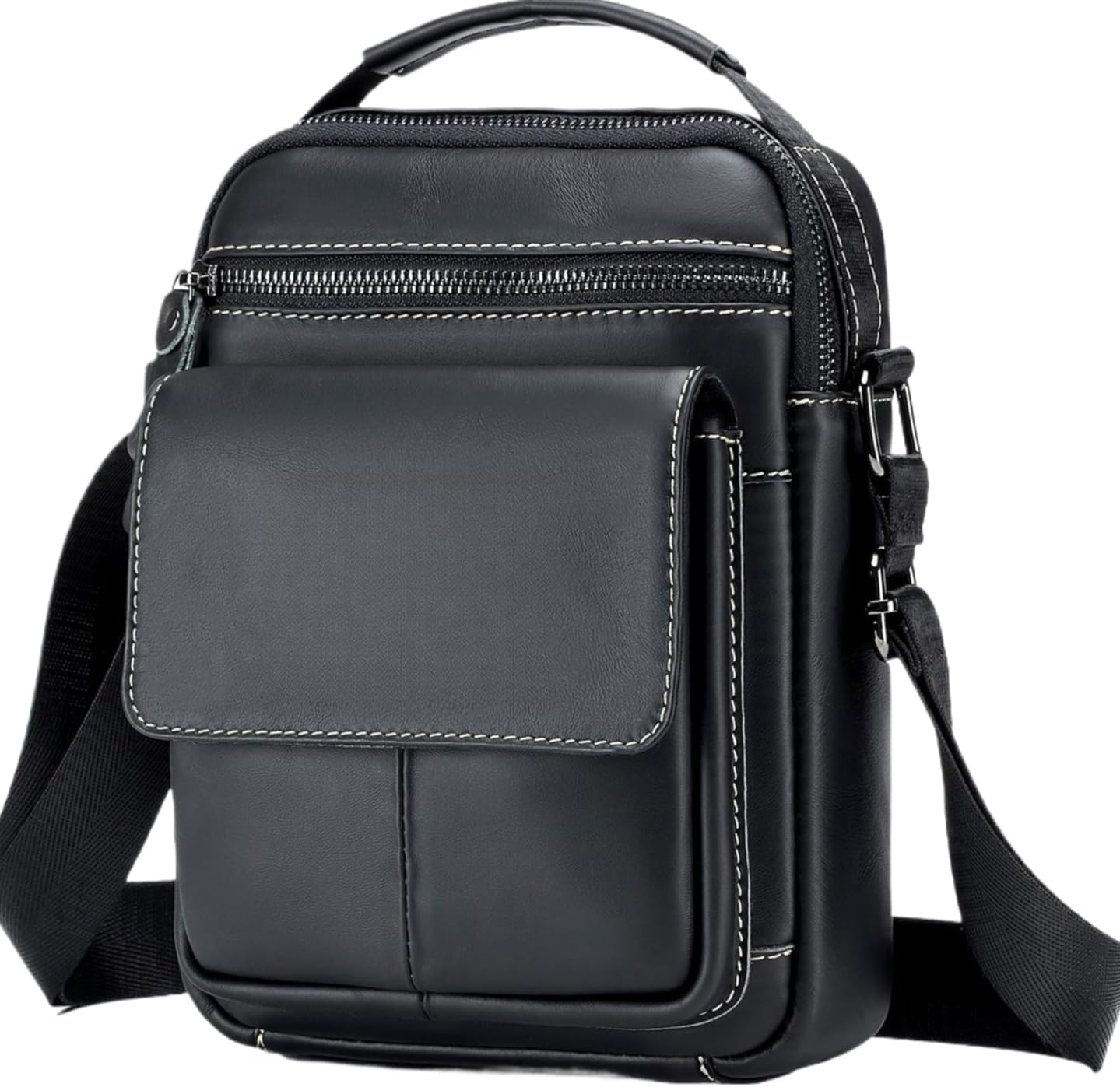 Men’s Genuine Leather Messenger Bag – Small Crossbody Shoulder Purse for Casual & Business