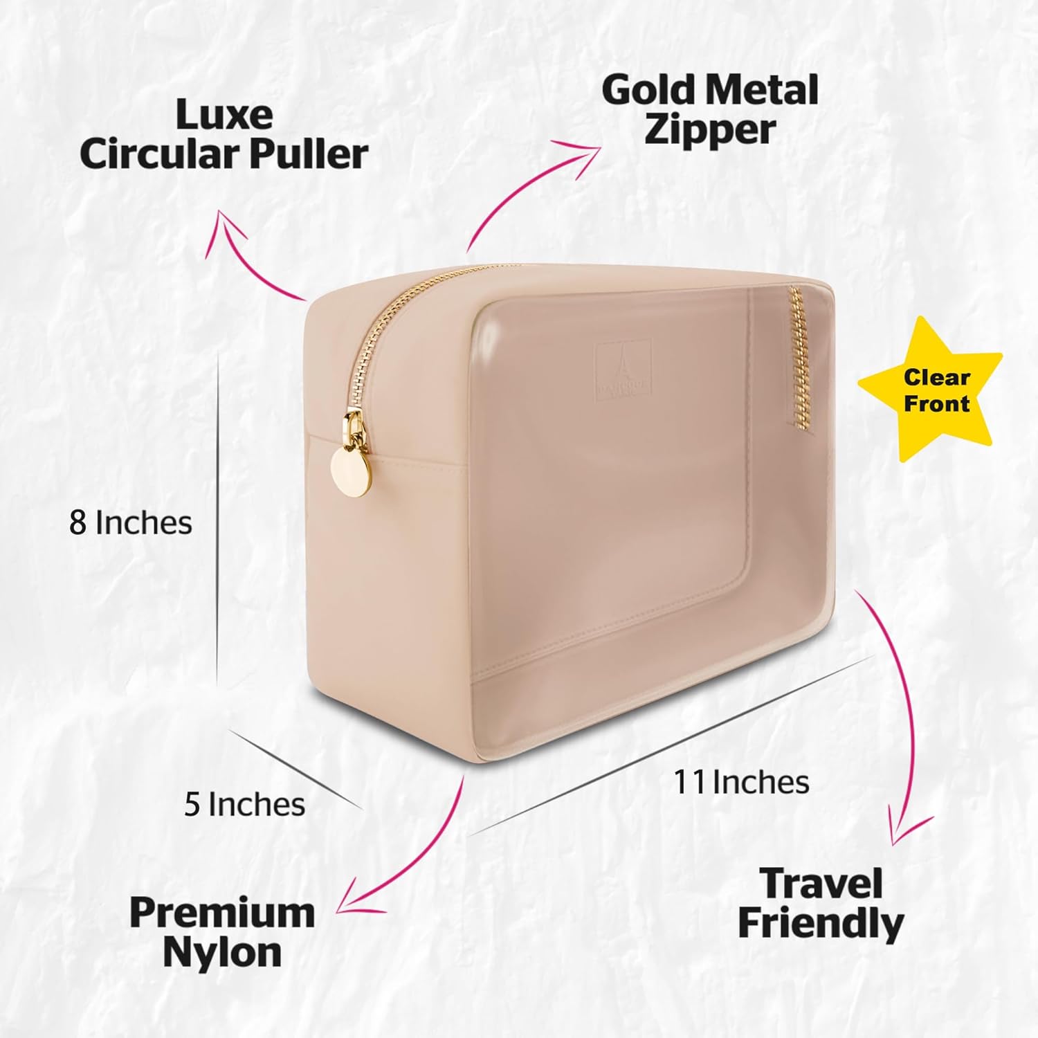 Large Clear Makeup Bag TSA-Approved Travel Cosmetic Pouch Spacious Transparent Toiletry Bag for