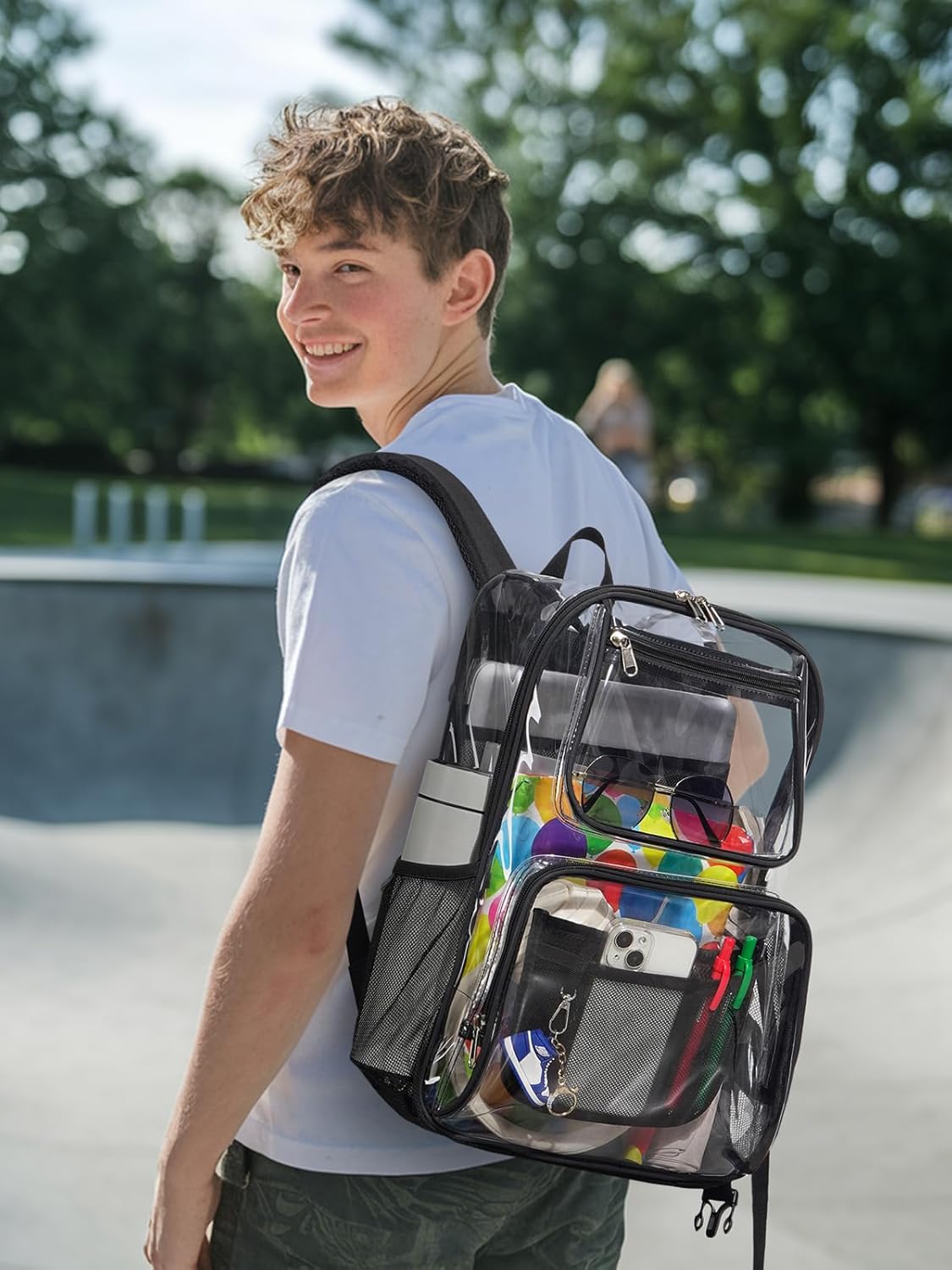 Heavy Duty Clear Backpack For Kids Women Men Boys Girls, 17 Inch Large See Through Backpack, Clear Bookbag With An Extra Pouch Accessories, Transparent Bag For School College Sport Work, Black