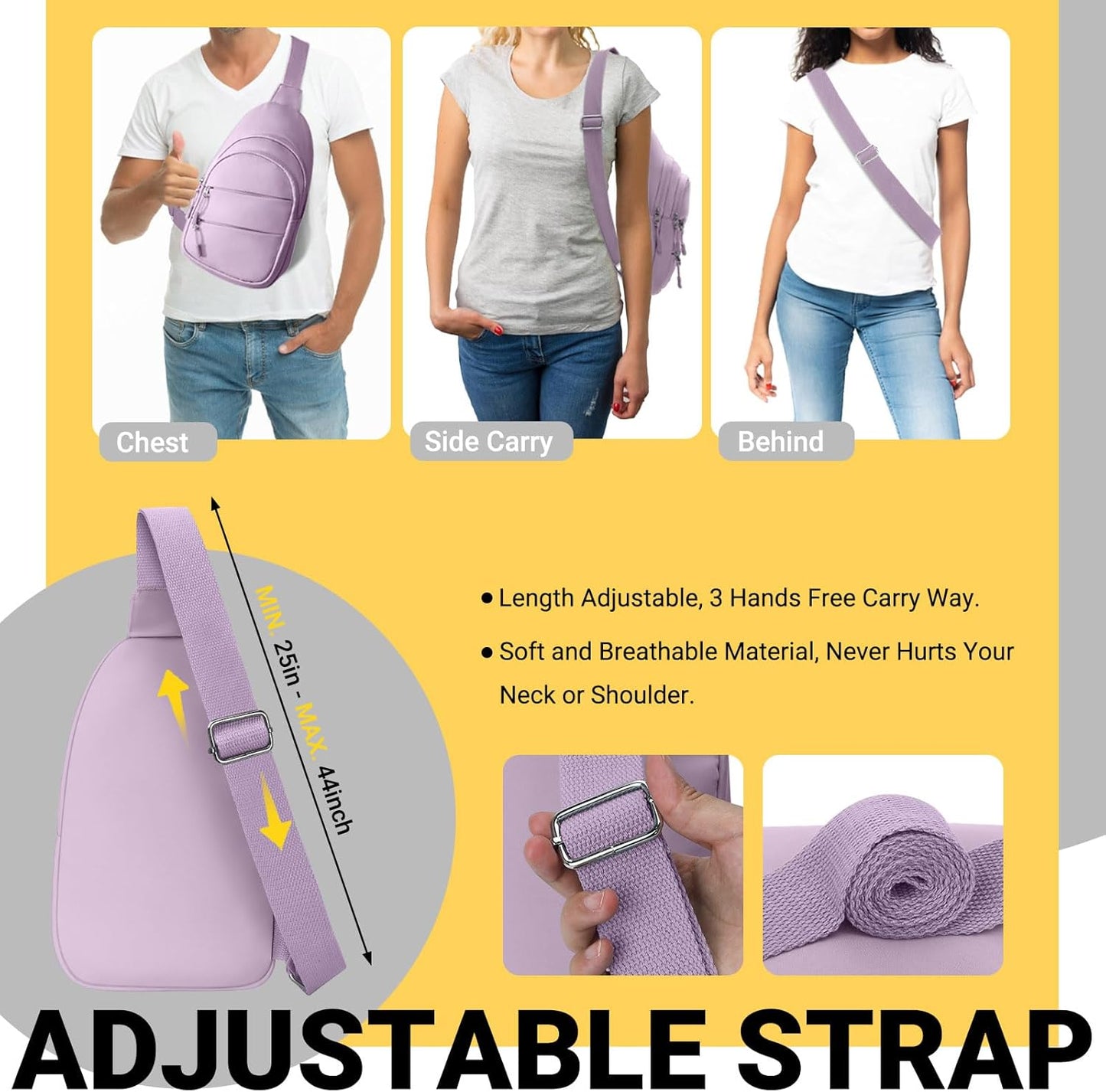 Crossbody Bags for Women, Sling Bag for Men, Small Hiking Backpack Anti Theft Lightweight for Outdoors Travel （M, Violet）