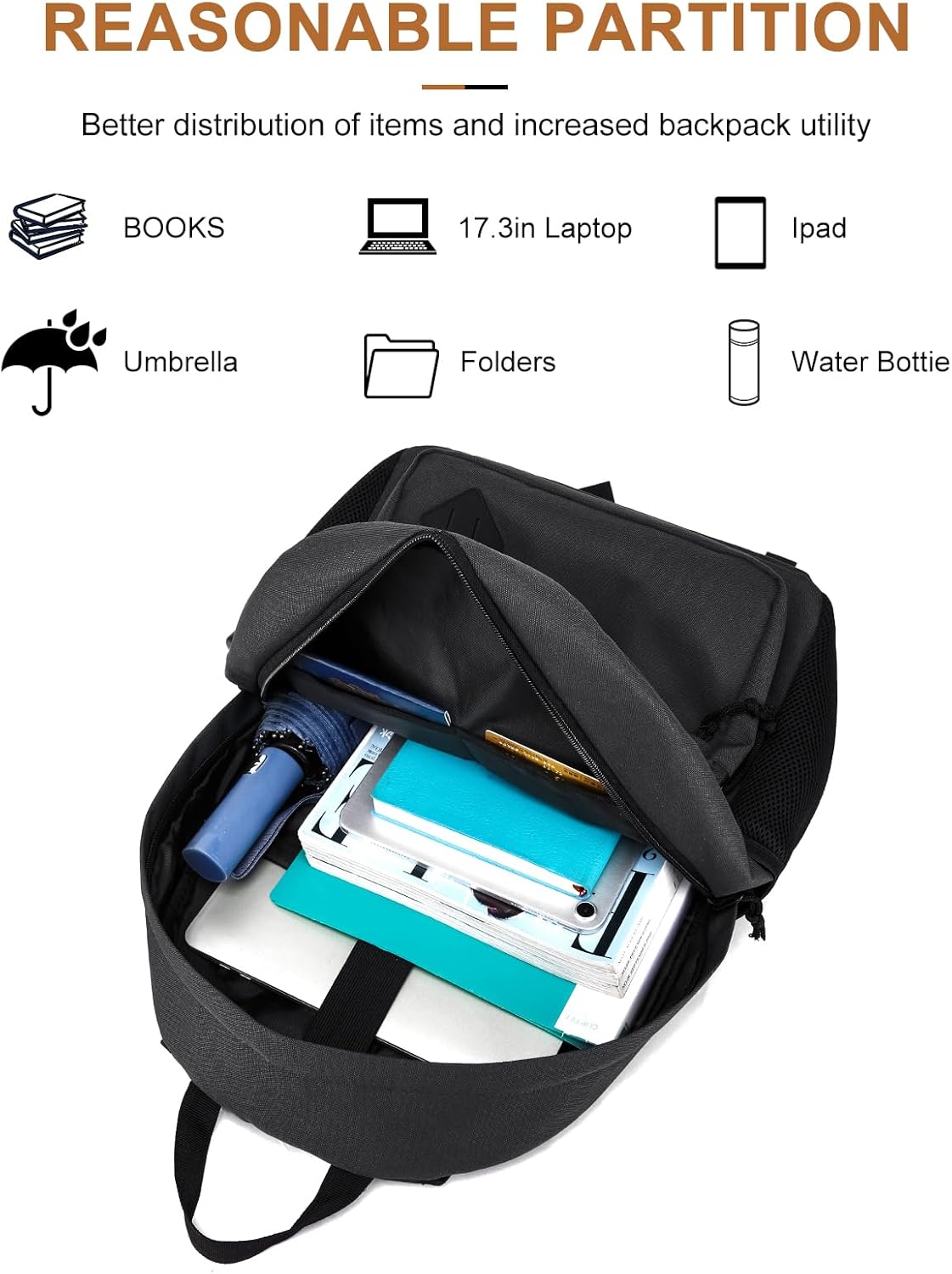 Black Backpack for School Teen Boys & Girls, Lightweight Casual Backpacks for Men and Women, Classic Basic Water Resistant Casual Daypack Fit 17.3 Inch Laptop