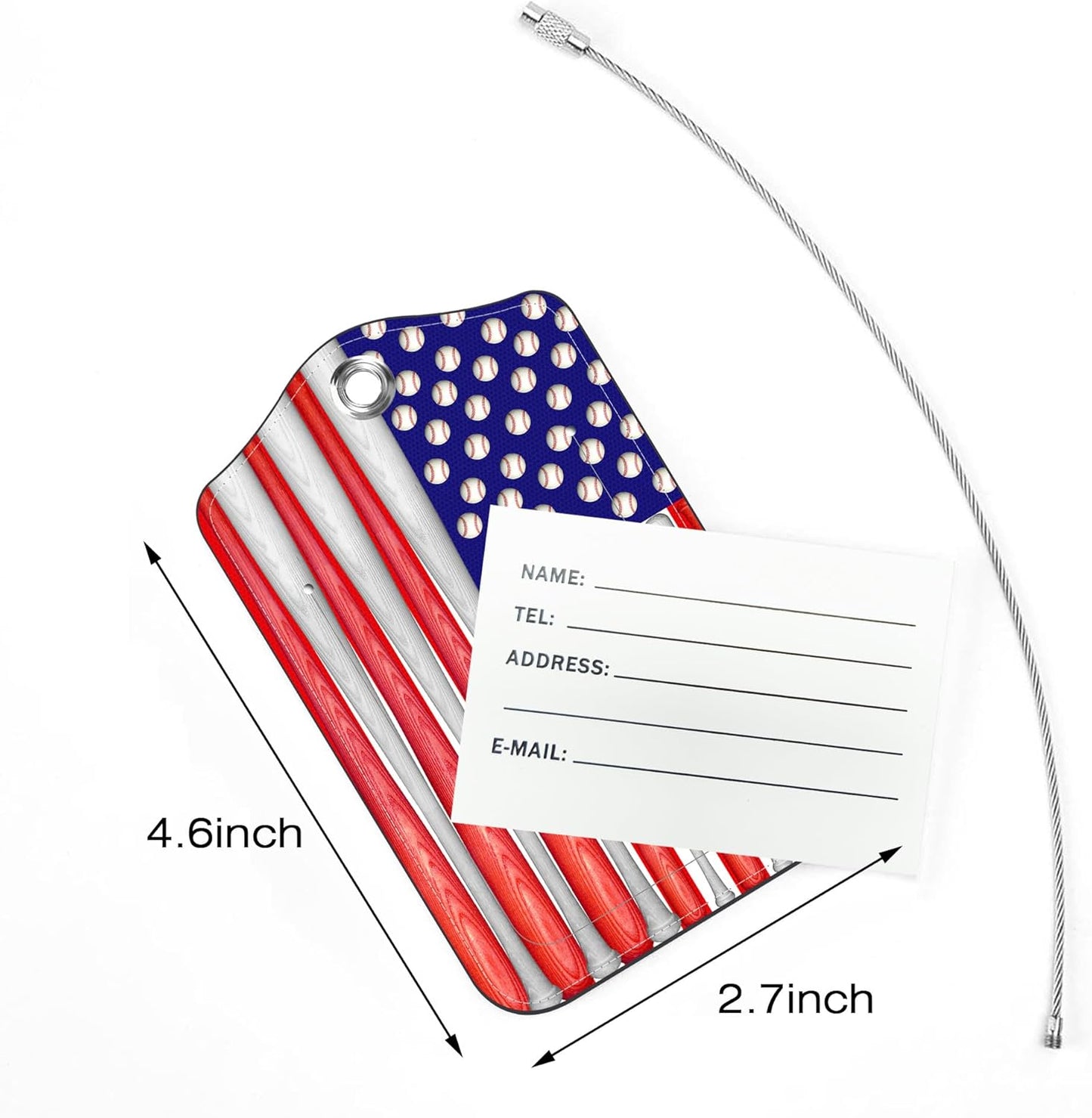 2 Pack Luggage Tags,Baseball American Flag PU Leather Idea Baggage Tag with ID Labels Privacy Cover Metal Ring Men and Women Travel Bag Labels