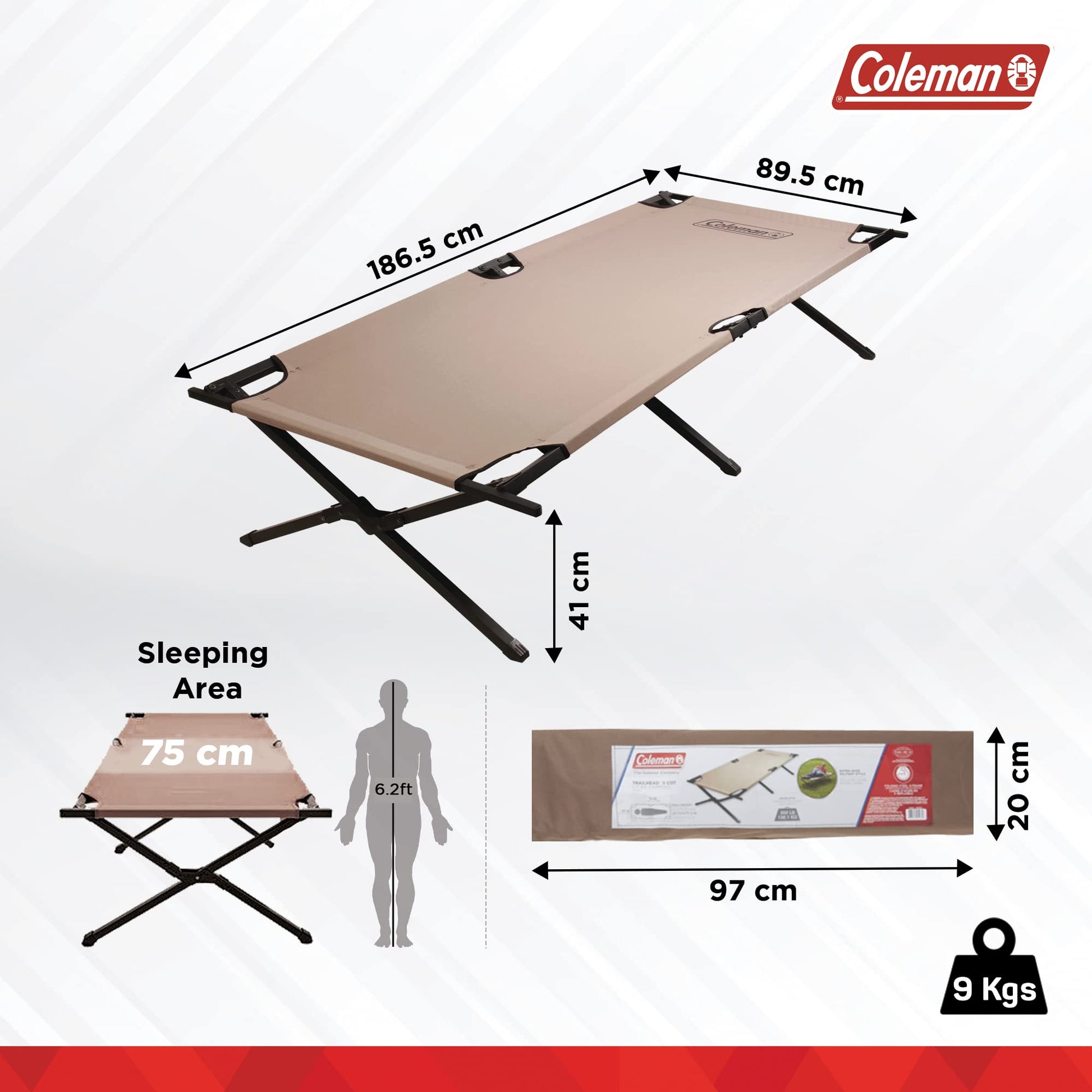 Coleman Trailhead II Large Folding Cot with Easy Setup & Takedown, Supports Adults up to 6ft 2in or