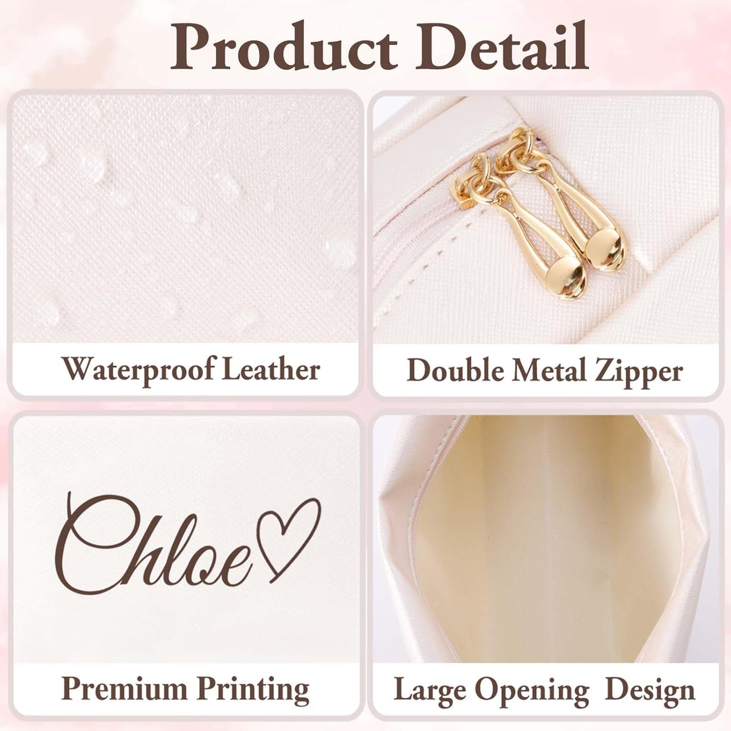 Personalized Makeup Bag with Name & Birth Flower, Custom Leather Cosmetic Bags for Women
