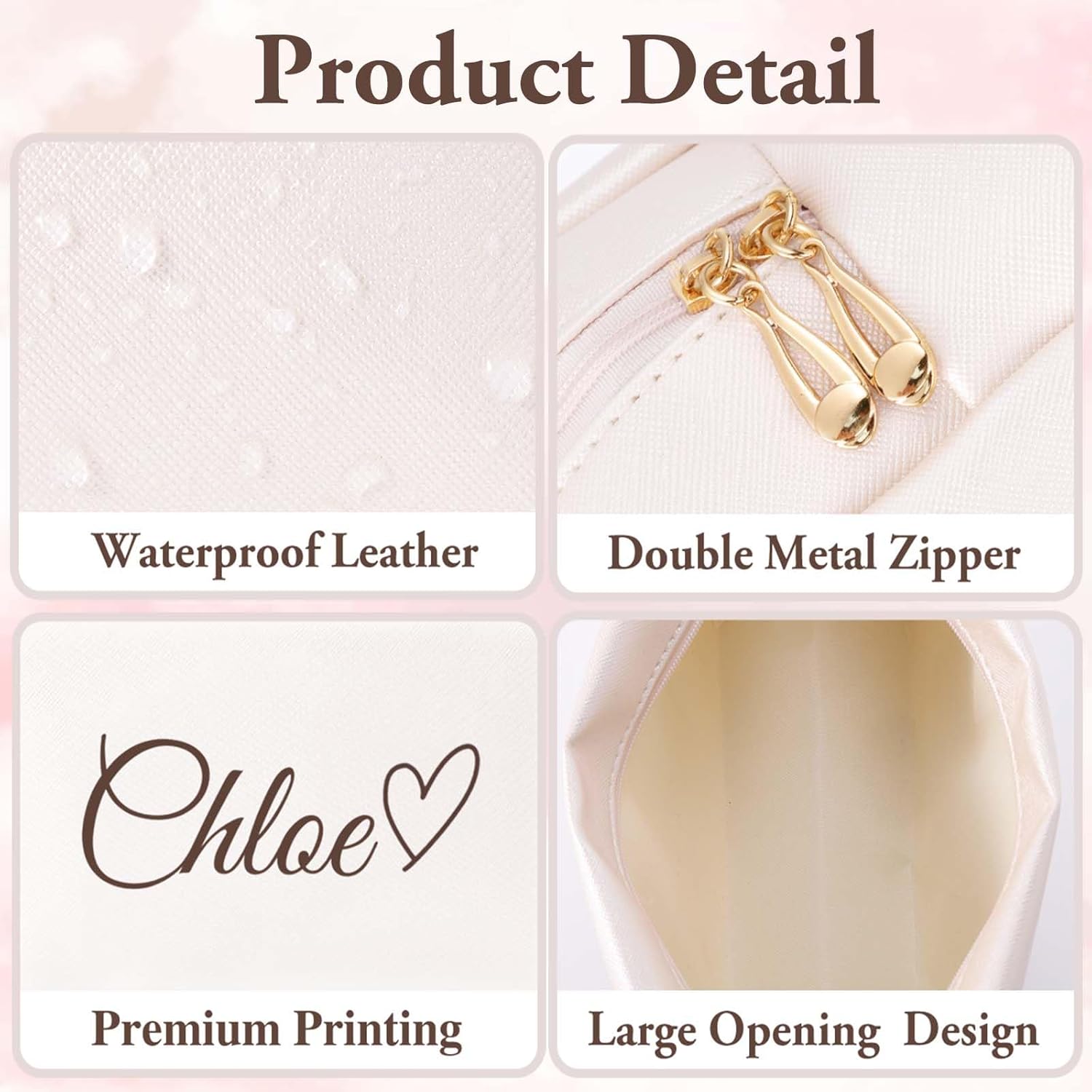 Personalized Makeup Bag with Name & Birth Flower, Custom Leather Cosmetic Bags for Women