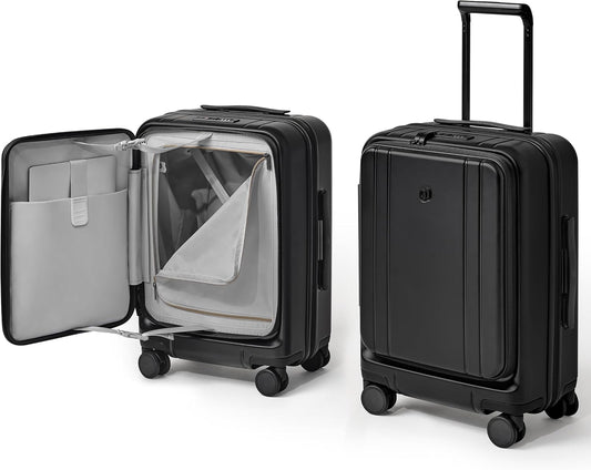 NINETYGO Carry On Luggage 22x14x9 Airline Approved, Top Opening Luggage 20 Inch Suitcase, Expandable, PC Hard Shell, Larger Capacity Carryon, TSA Lock, 360° Spinner Wheels (Black, Hobo Pro)
